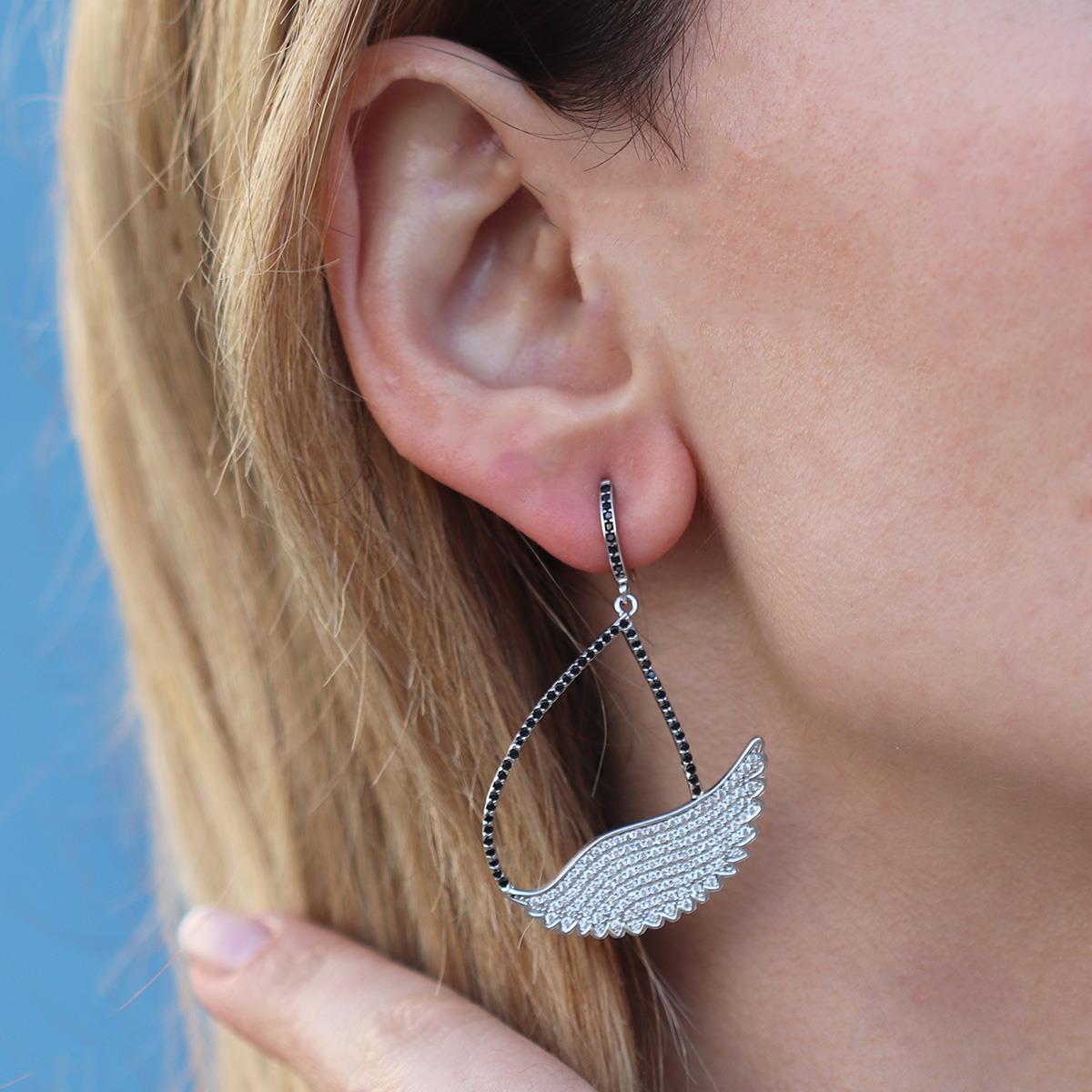 Zirkon Taşlı Wonderland Kuğu Gümüş Küpe