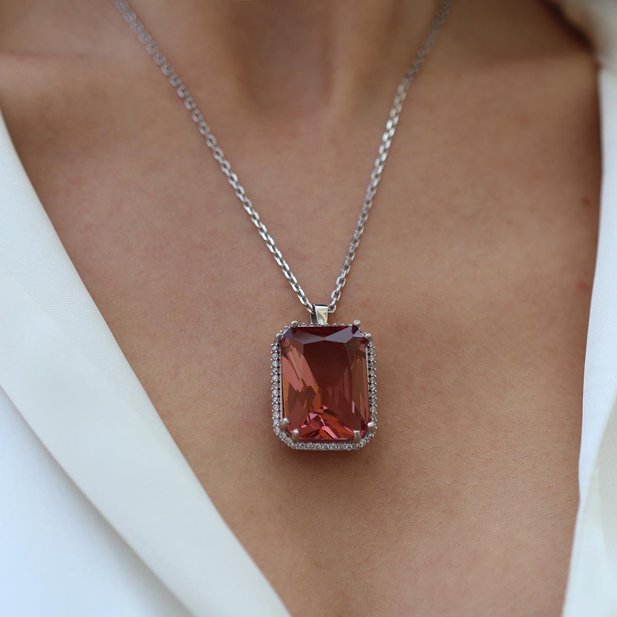 Zultanit Taşlı Mega Baget Gümüş Kolye 