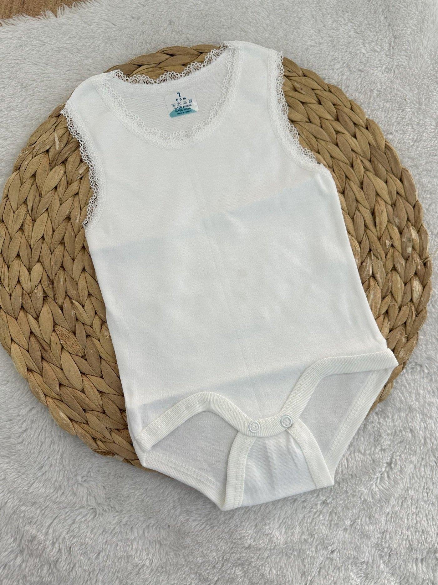 Dantelli Kız Bebek Çıtçıtlı Badi Zıbın (Ekru) 0-3/3-6/6-9/9-12/12-18/18-24 Ay