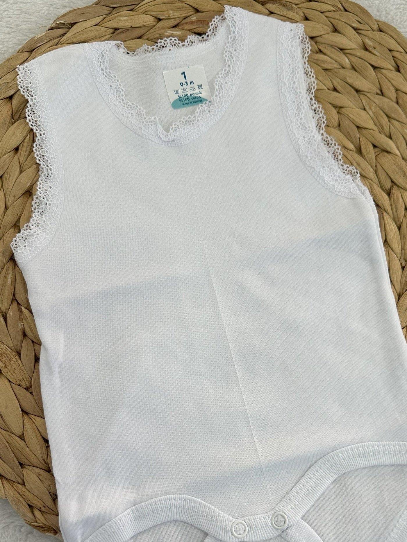 Dantelli Kız Bebek Çıtçıtlı Badi Zıbın (Beyaz) 0-3/3-6/6-9/9-12/12-18/18-24 Ay