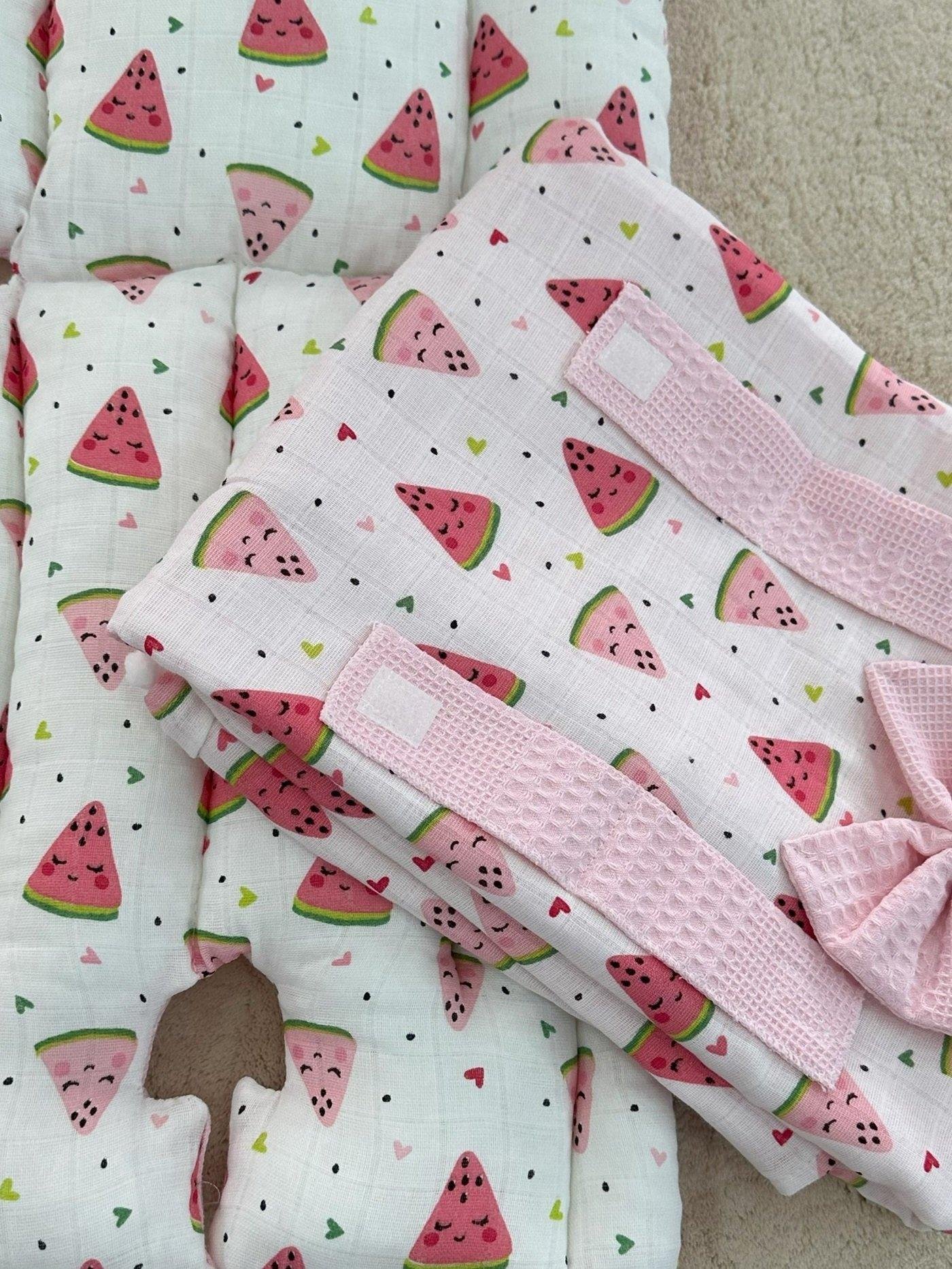 Karpuz Baskılı Müslin Pike Puset Minderi ve Puset Örtüsü Set