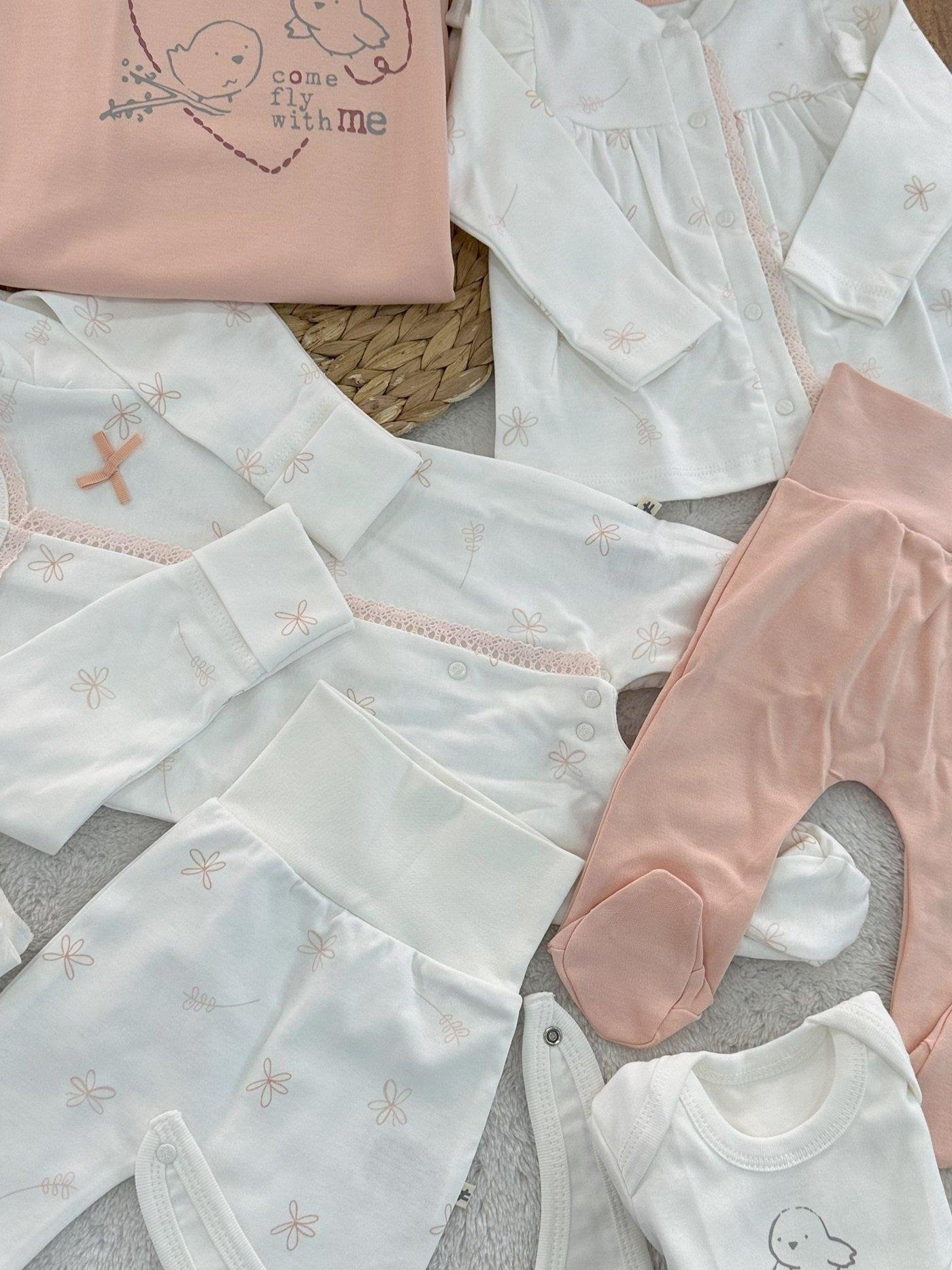 Kuş Model Yenidoğan Kız Bebek Tulumlu Organik 10lu Hastane Çıkış Seti