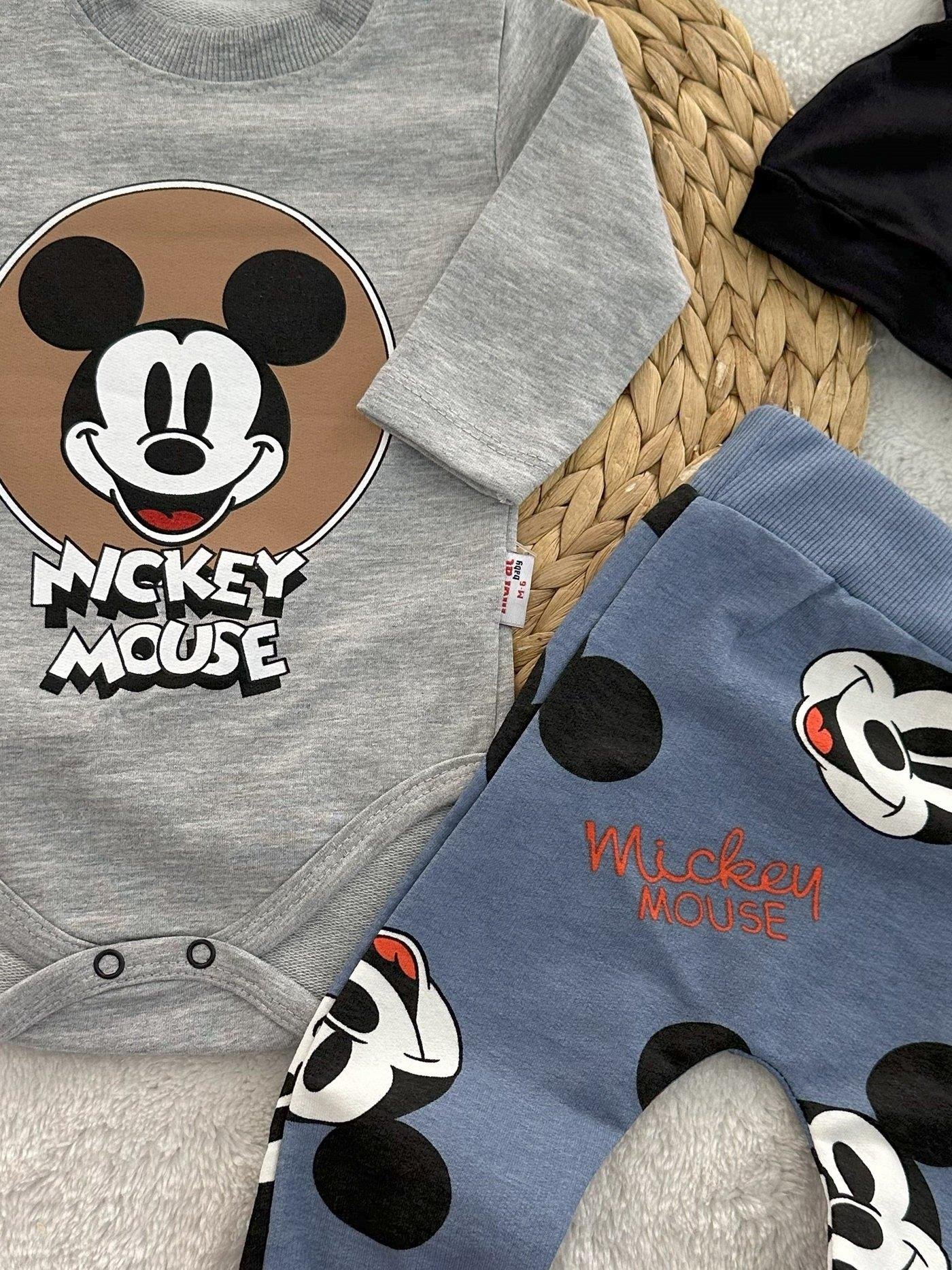 Mickey Mouse Baskılı Erkek Bebek 3lü Takım 0-3/3-6/6-9/9-12 Ay