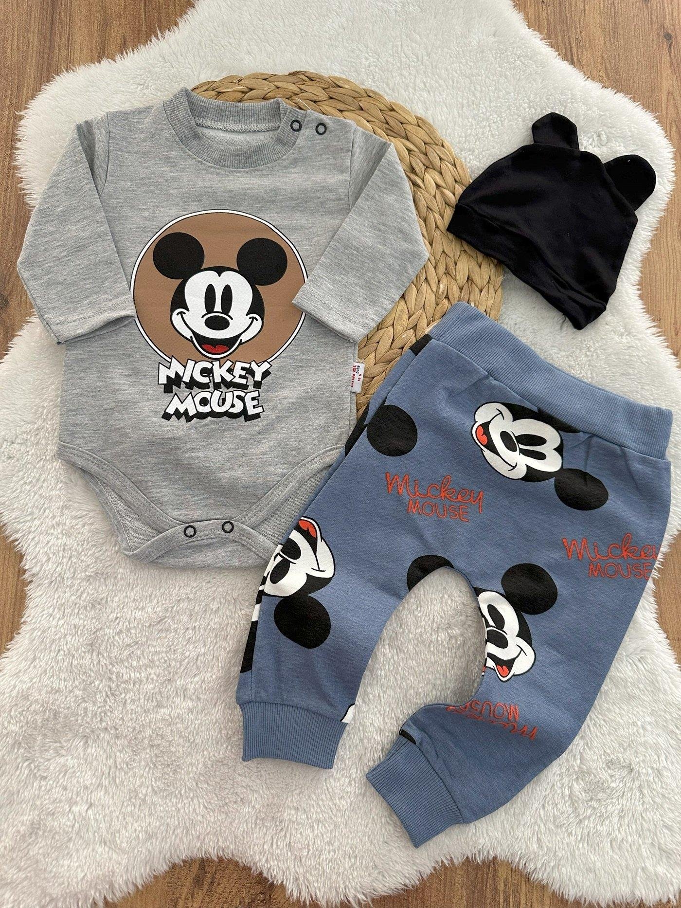Mickey Mouse Baskılı Erkek Bebek 3lü Takım 0-3/3-6/6-9/9-12 Ay