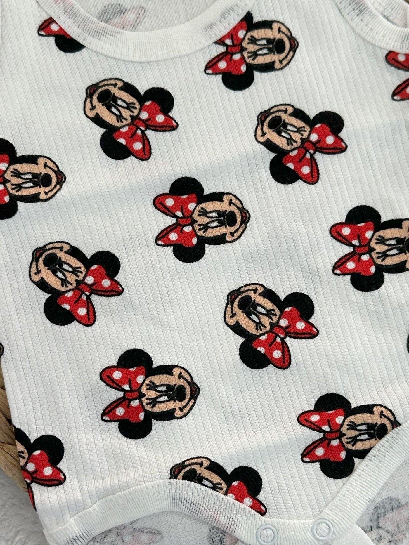 Minnie Baskılı Raporlu Kumaş Kız Bebek Çıtçıtlı Badi Zıbın 0-3/3-6/6-9/9-12/12-18/18-24 Ay 2-3/3-4 Yaş