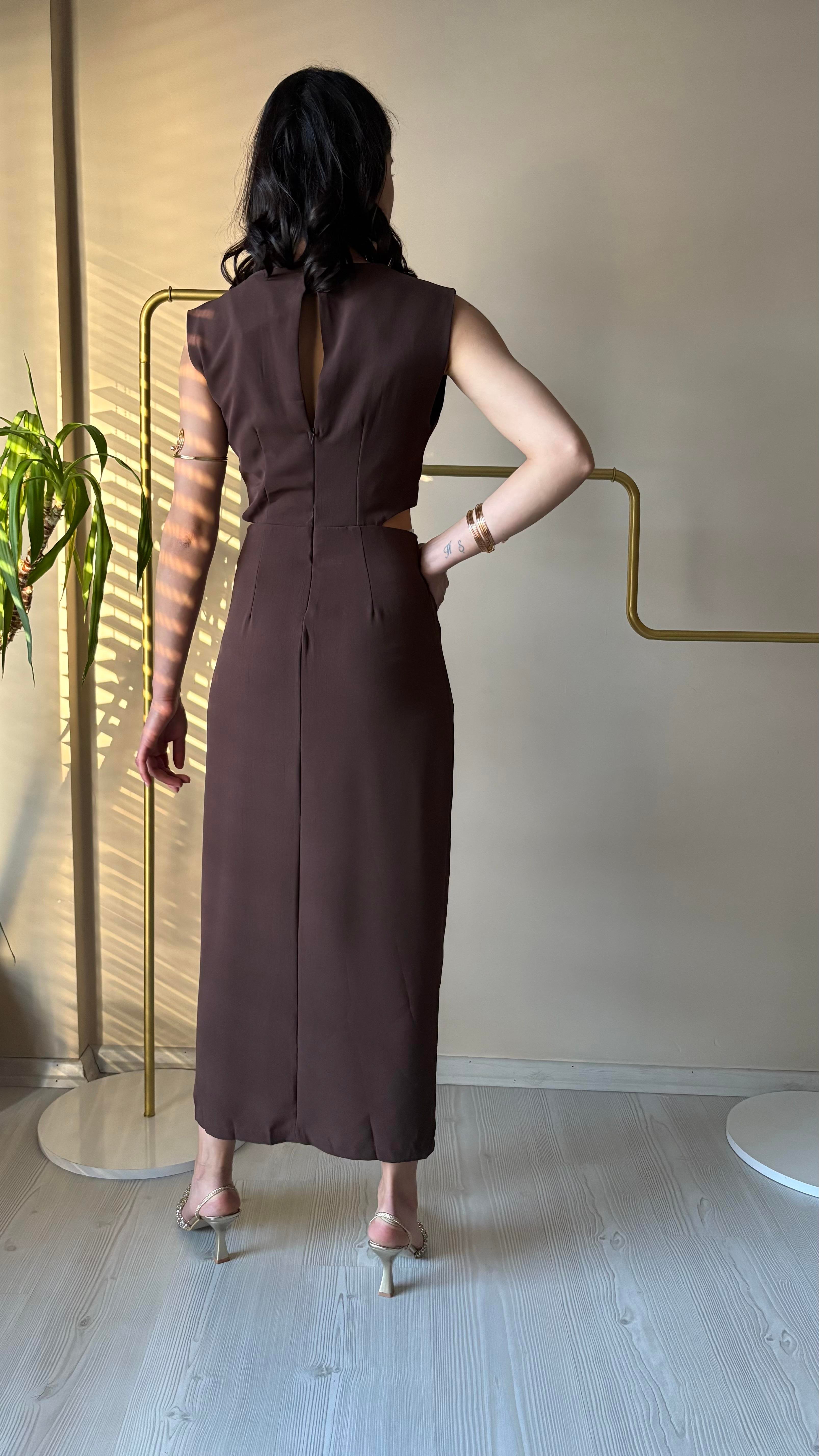 Acı kahve Dekolteli Elbise