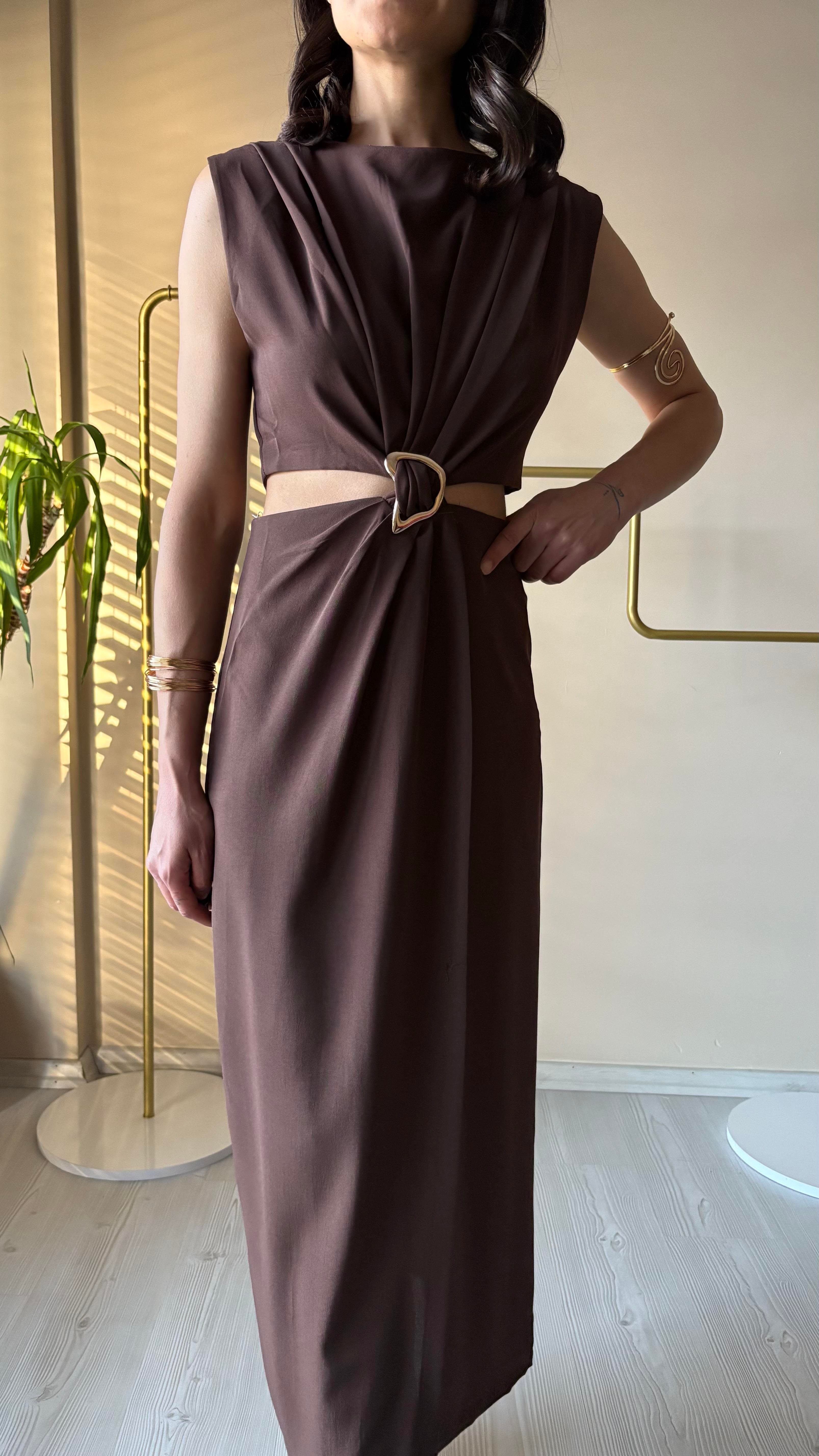 Acı kahve Dekolteli Elbise