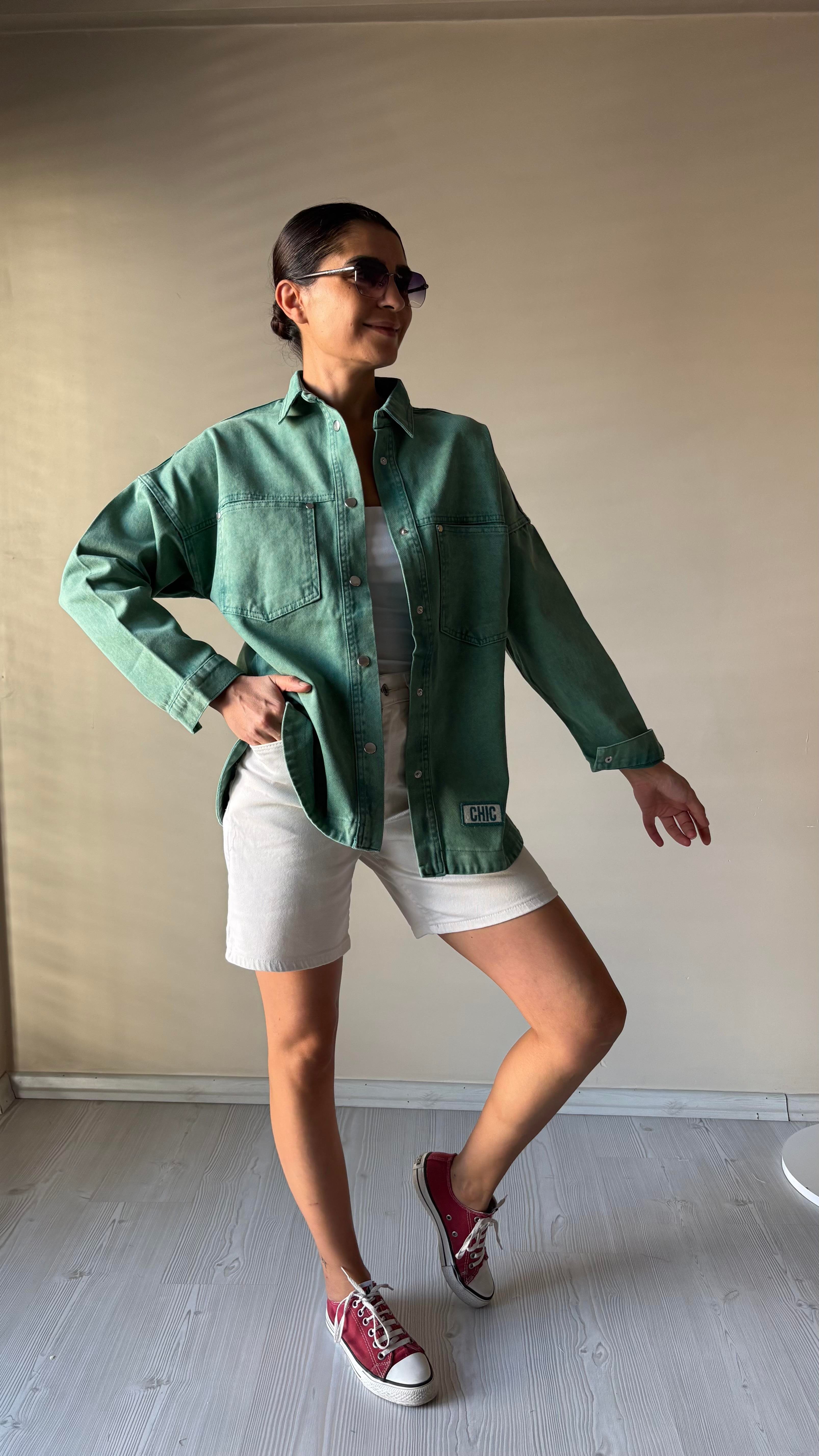 Armalı Yeşil Jean Ceket