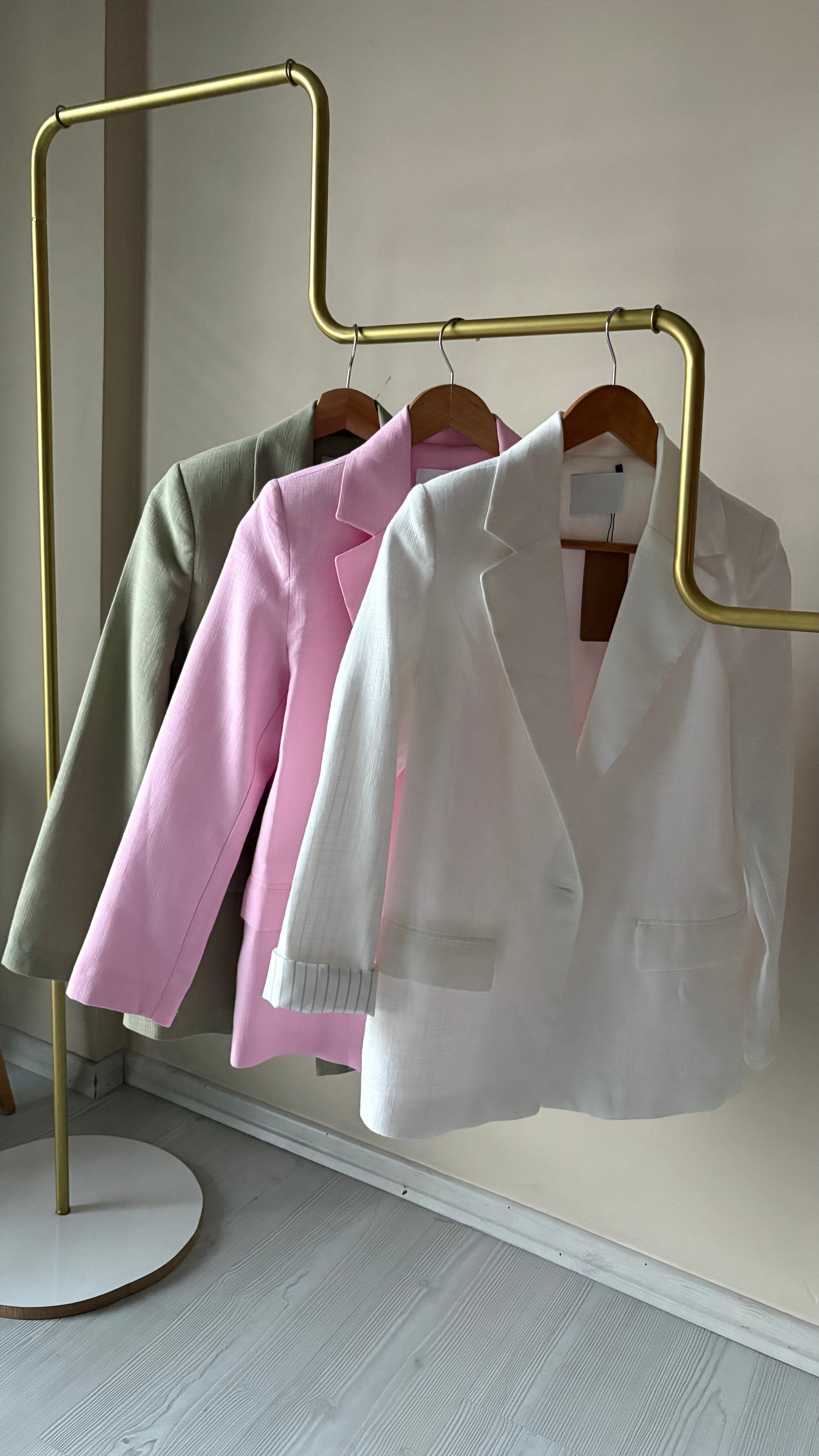 Beyaz Keten Çizgi Astar Blazer Ceket