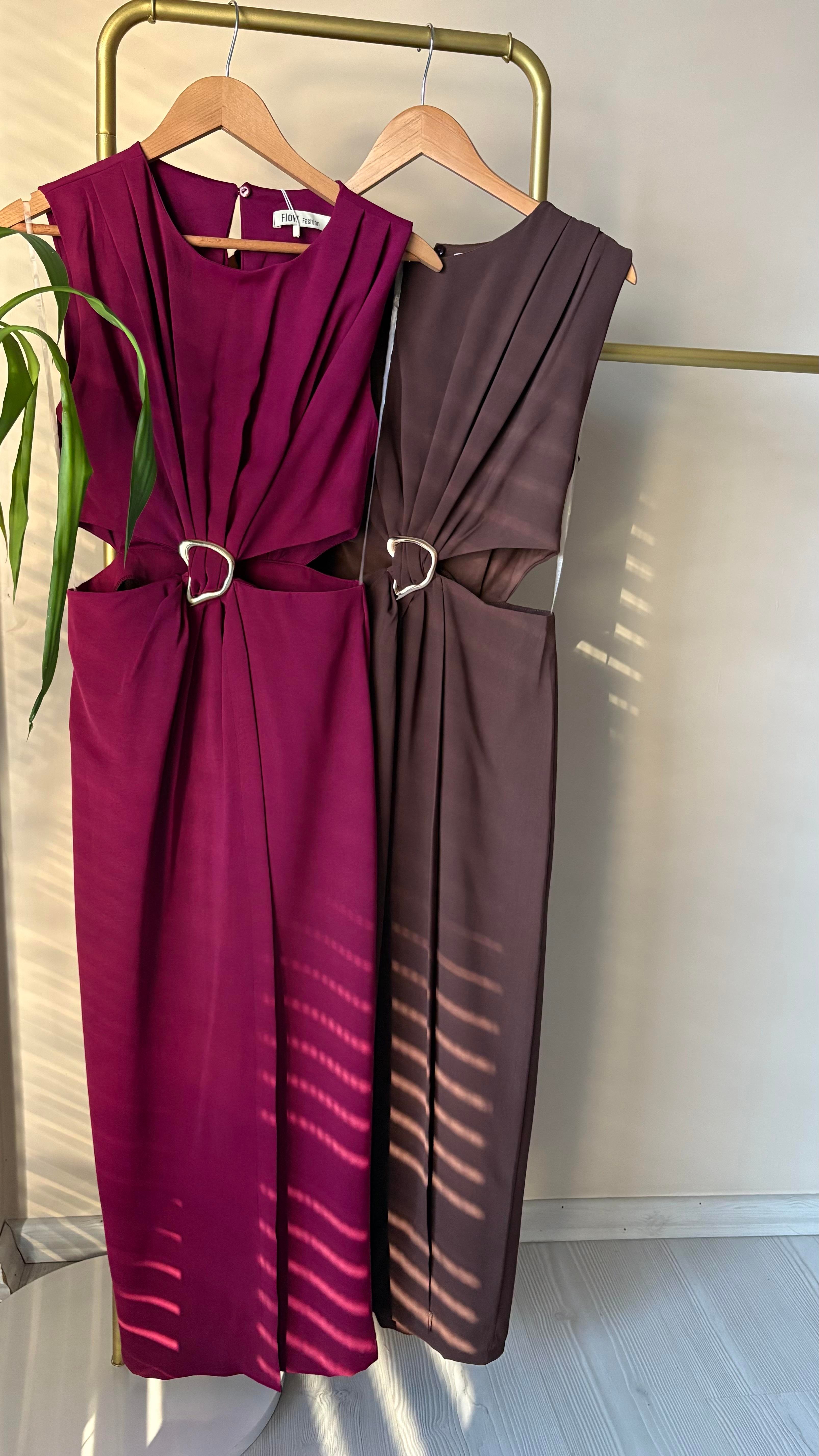 Bordo Dekolteli Elbise