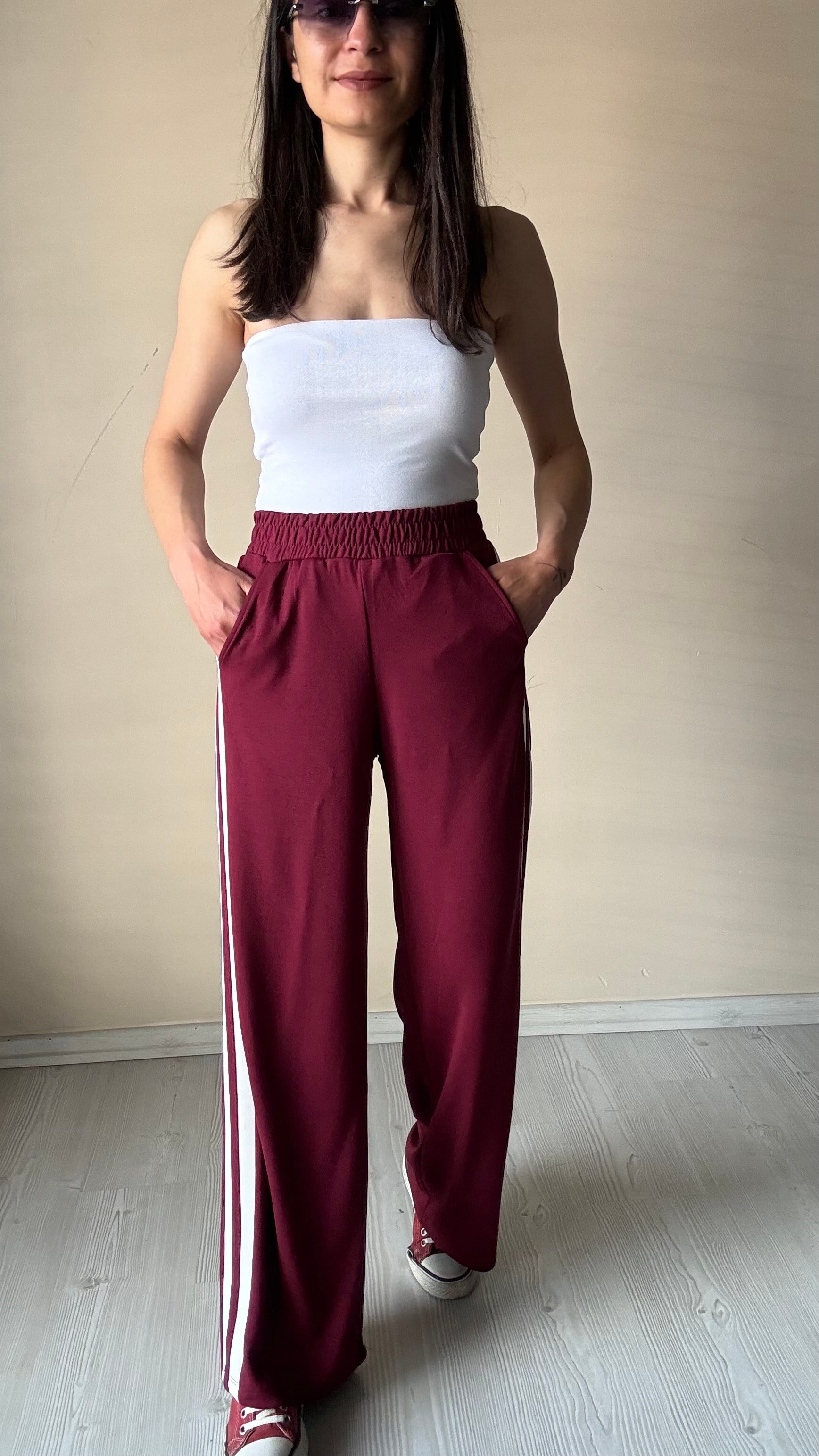 Bordo Yan Biyeli Modal Pantolon 