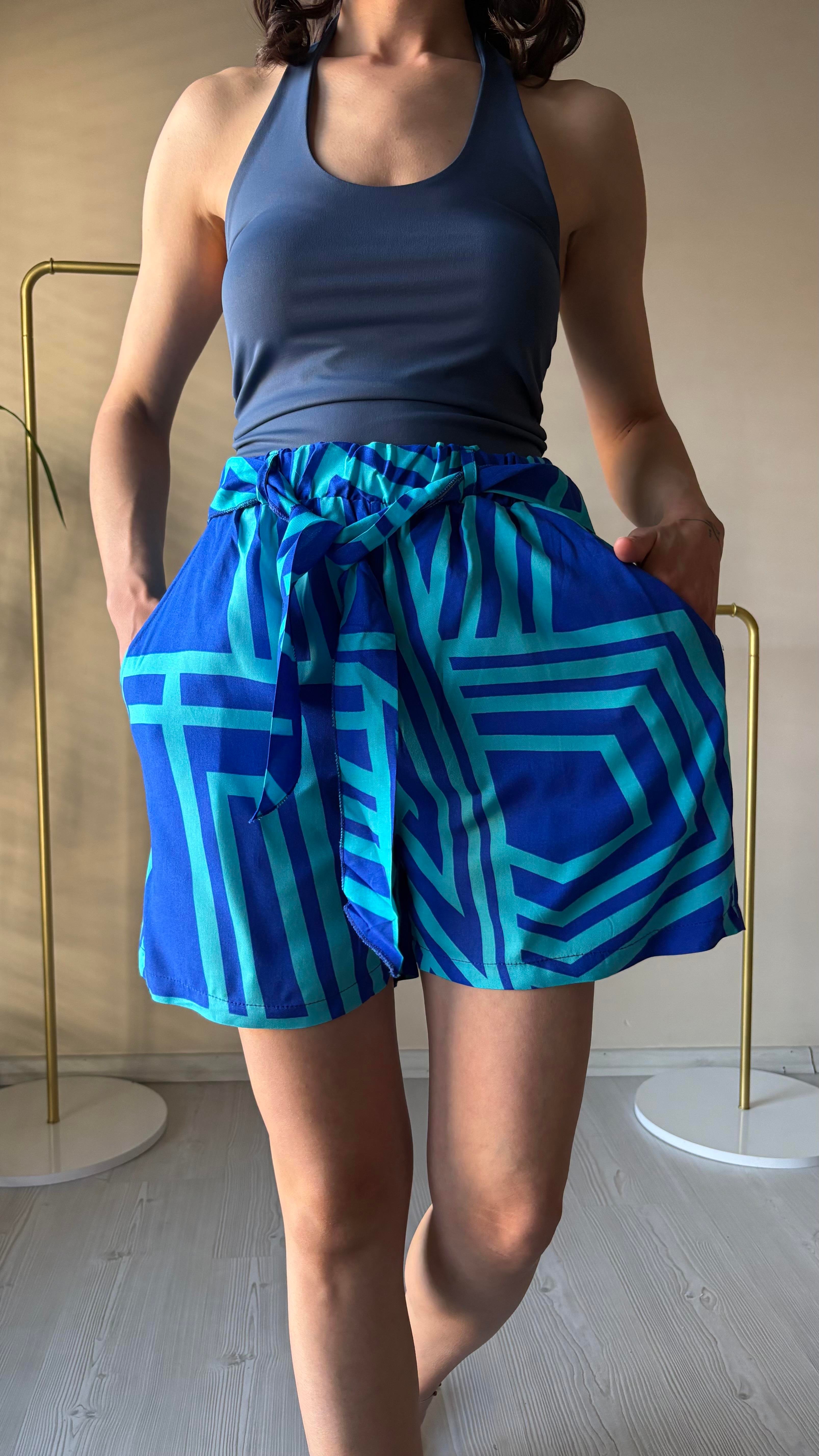 Çizgi desen Dokuma şort 