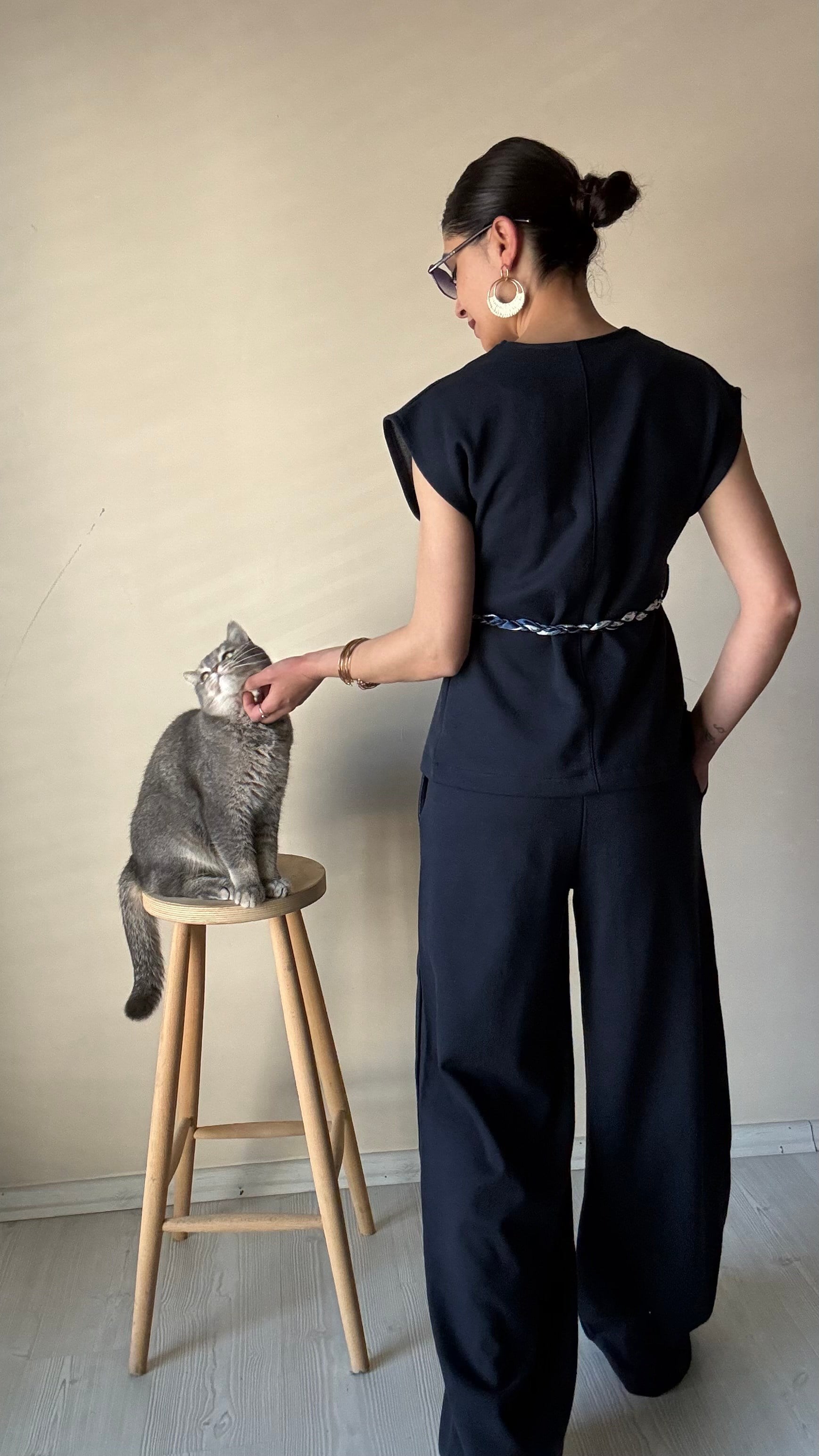 Denim Efekt Aksesuarlı Yelek Pantolon Takım