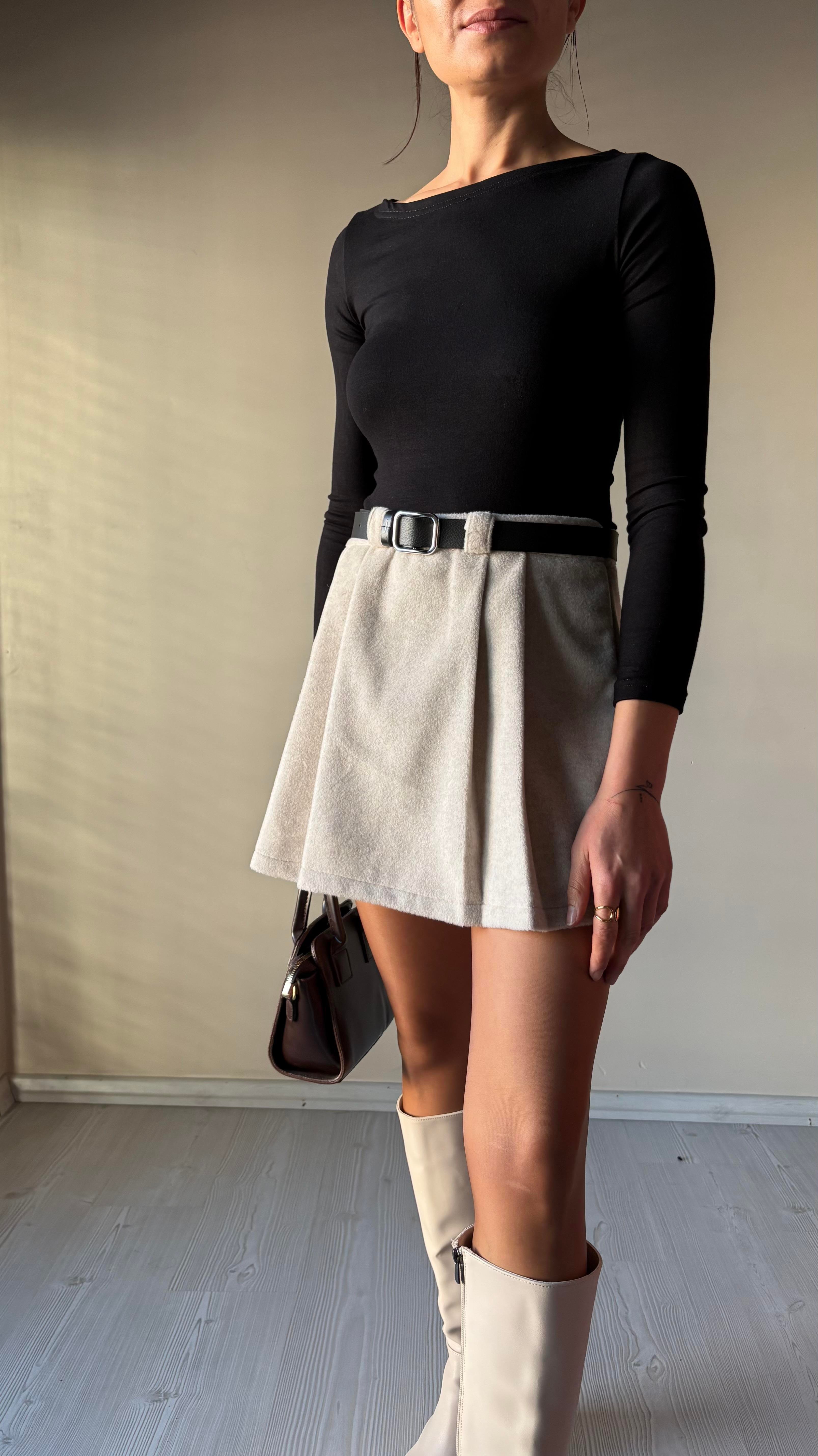 Ekru Kaşe Şort Etek