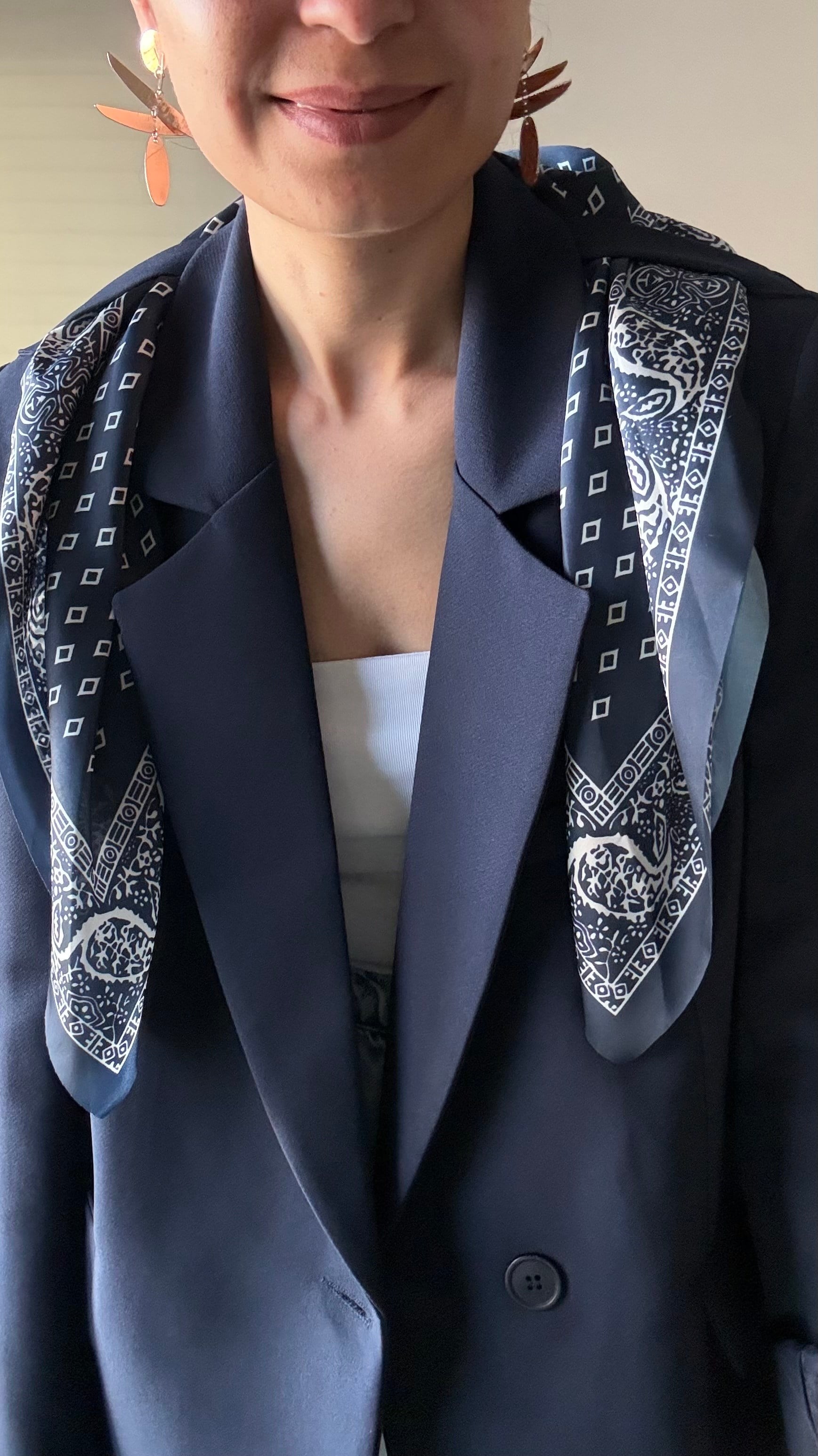 Fular Detay Lacivert Blazer Ceket