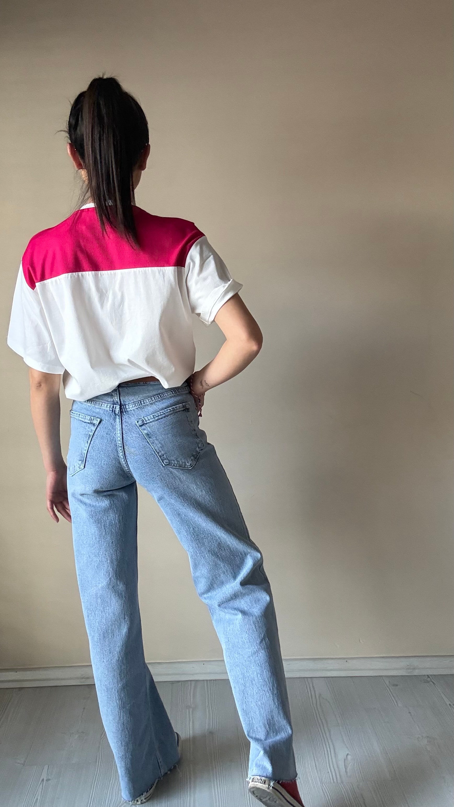 Fuşya pembe Kaşkorse Detay Basic Tshırt 