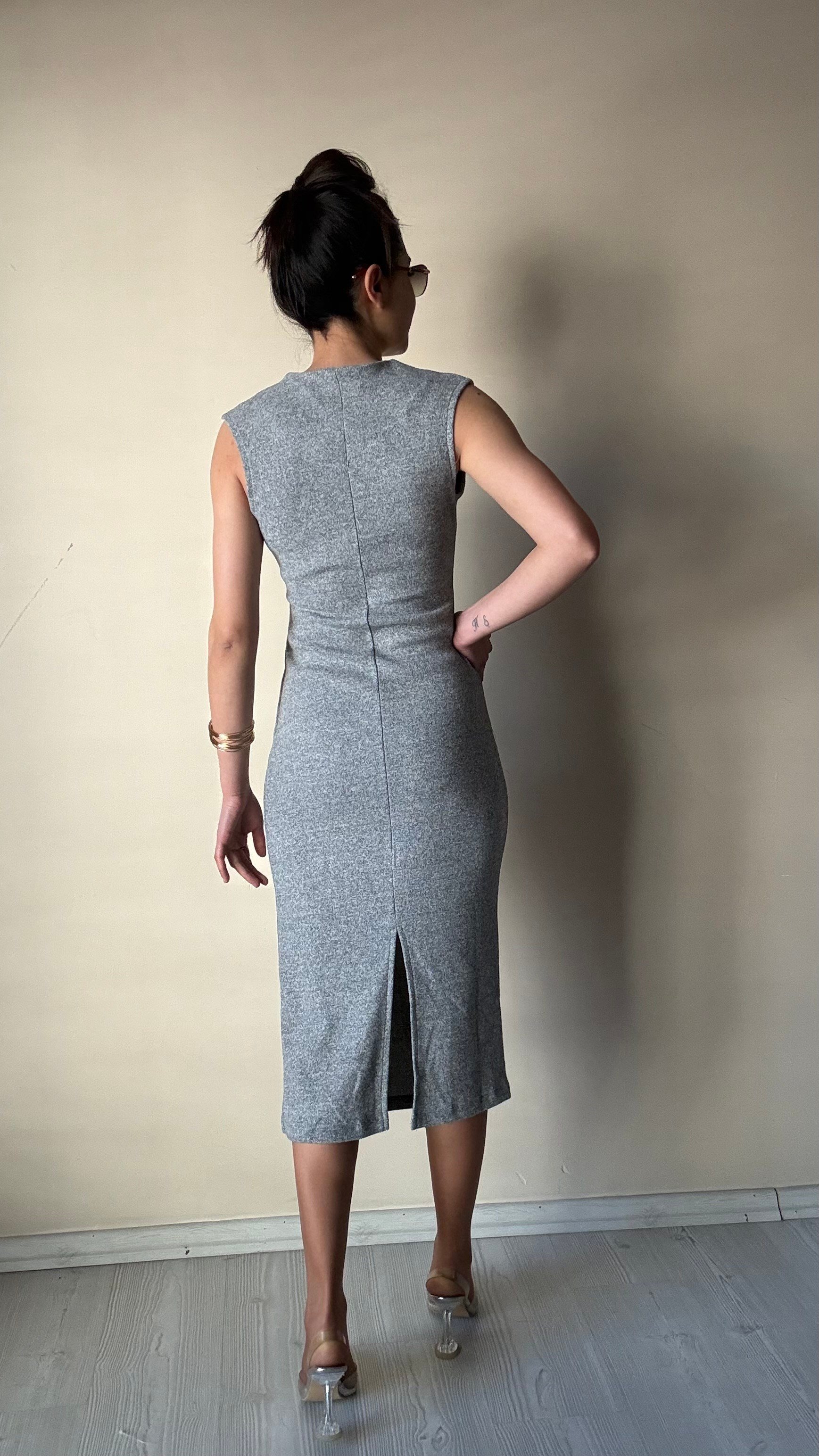 Gri Selanik Yelek Elbise