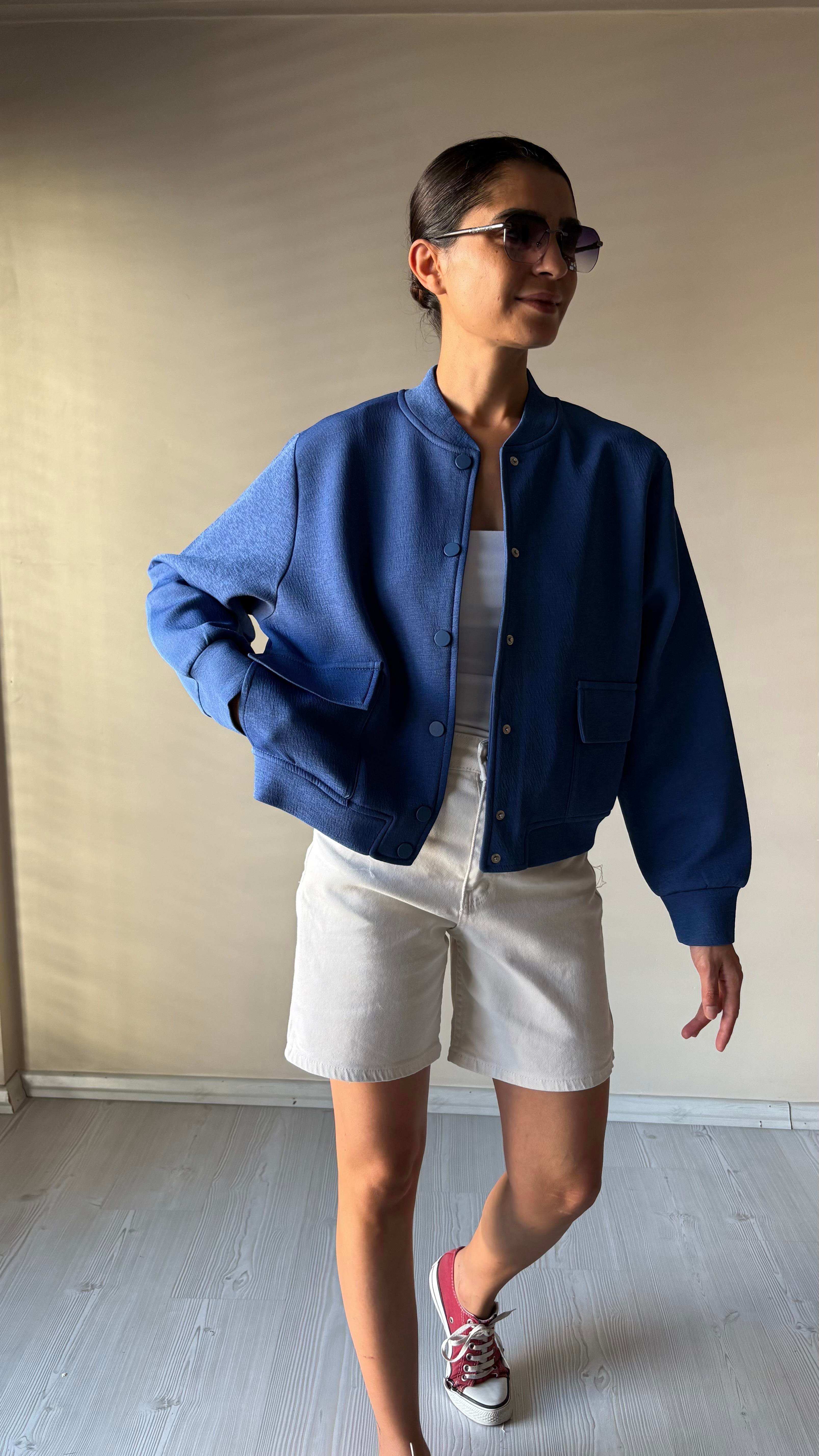 İndigo mavi Bomber Ceket
