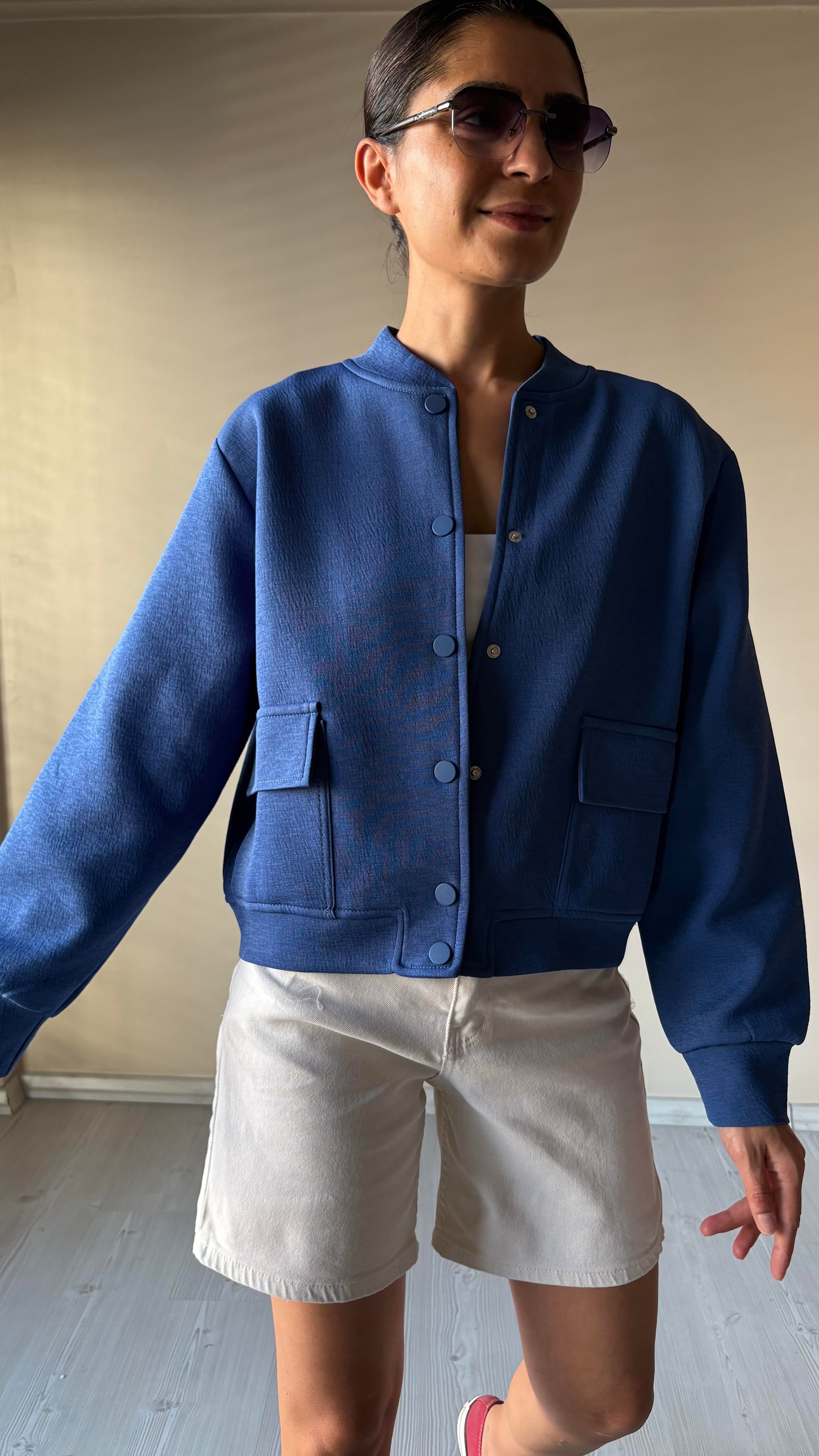 İndigo mavi Bomber Ceket