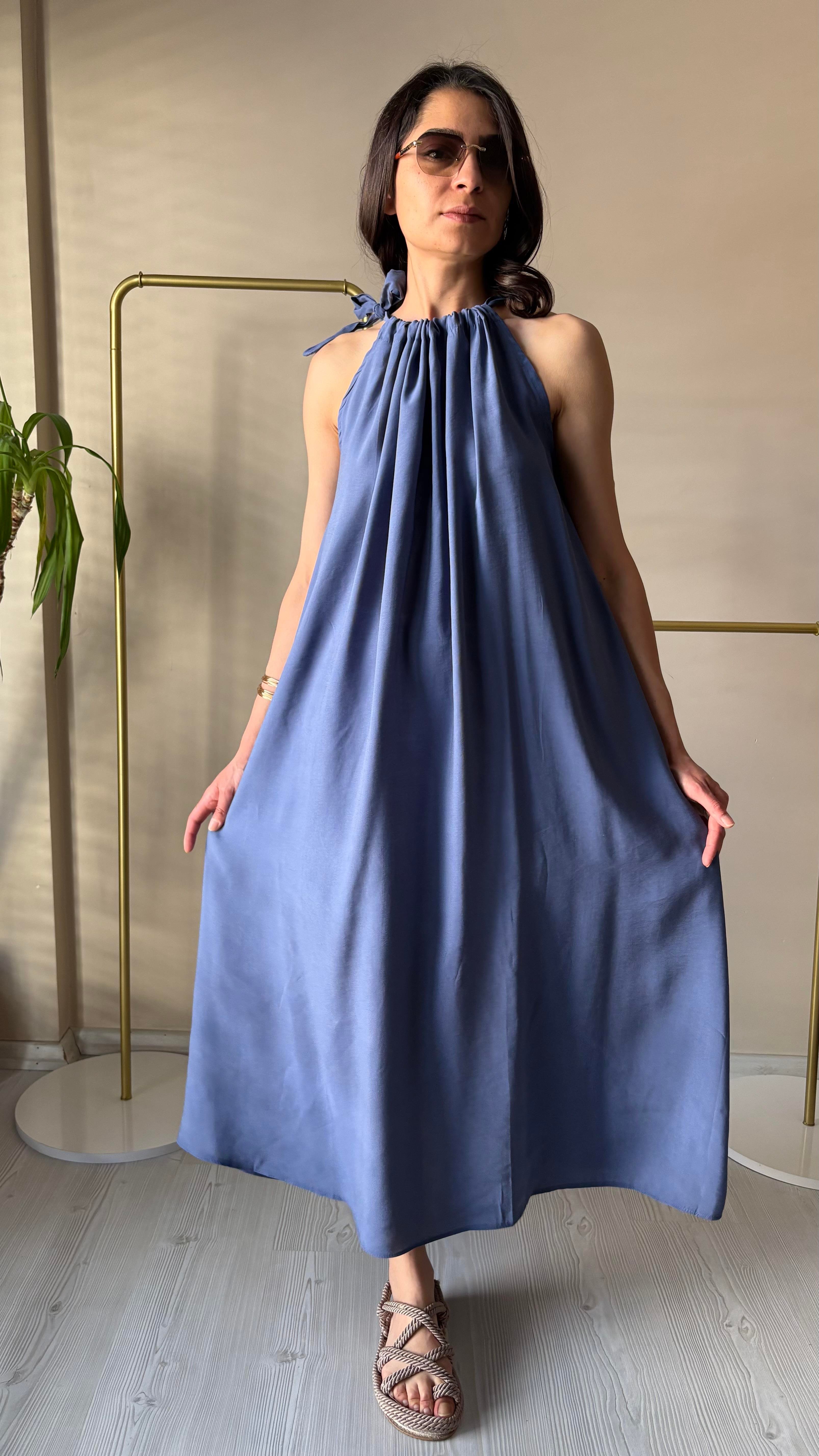 İndigo Tensel Elbise
