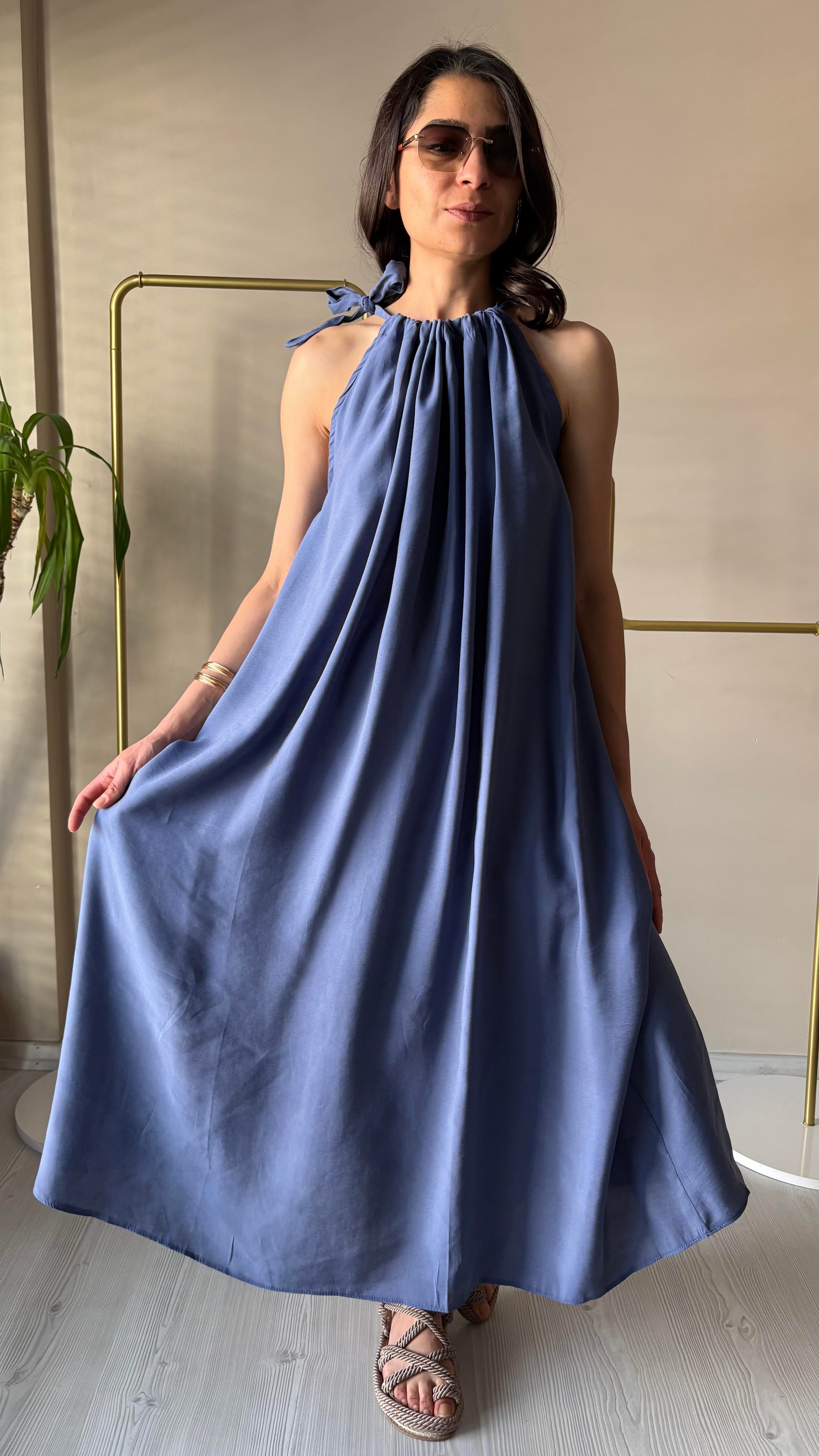 İndigo Tensel Elbise