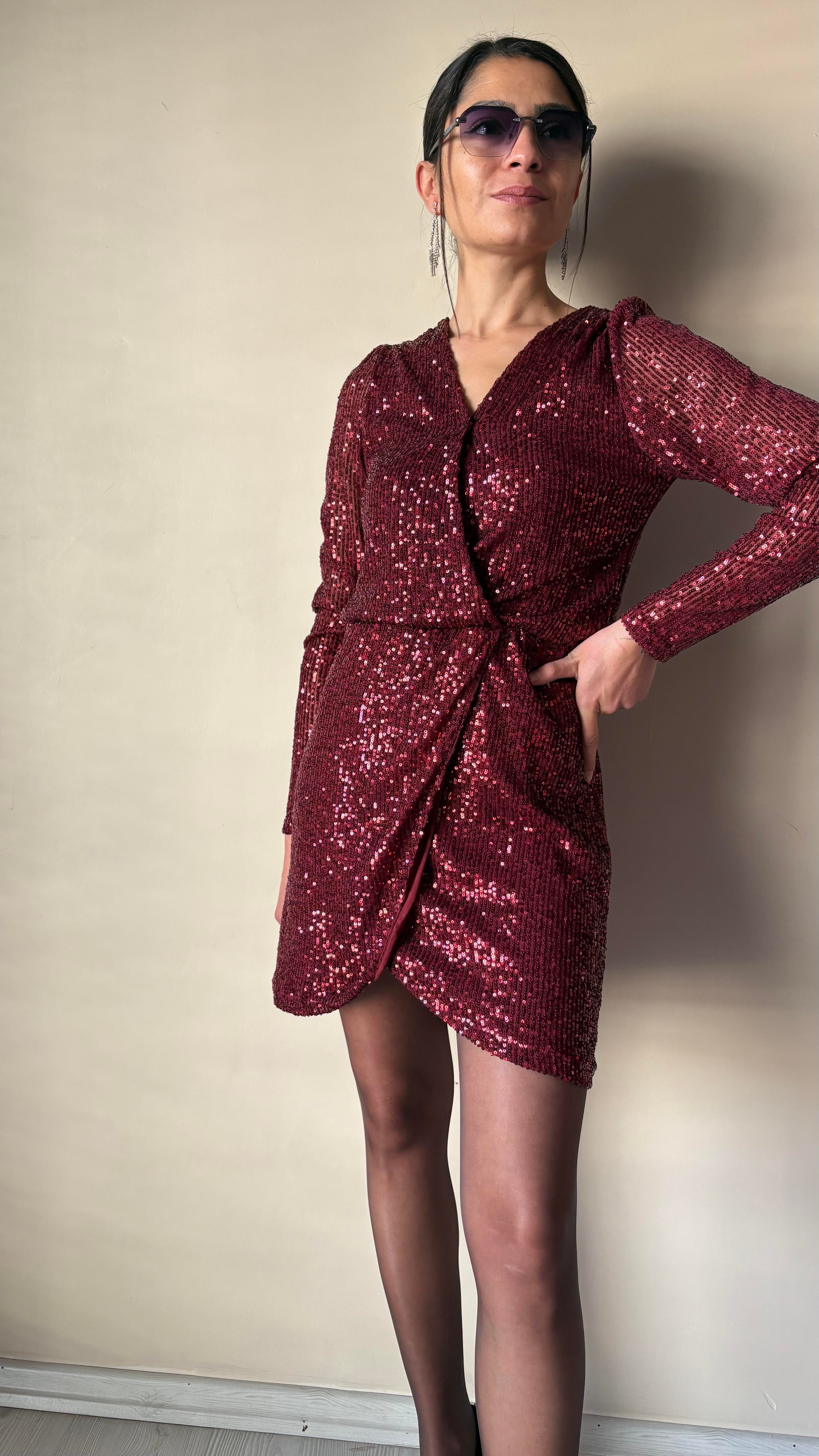 Kırmızı Pul Payet Elbise 