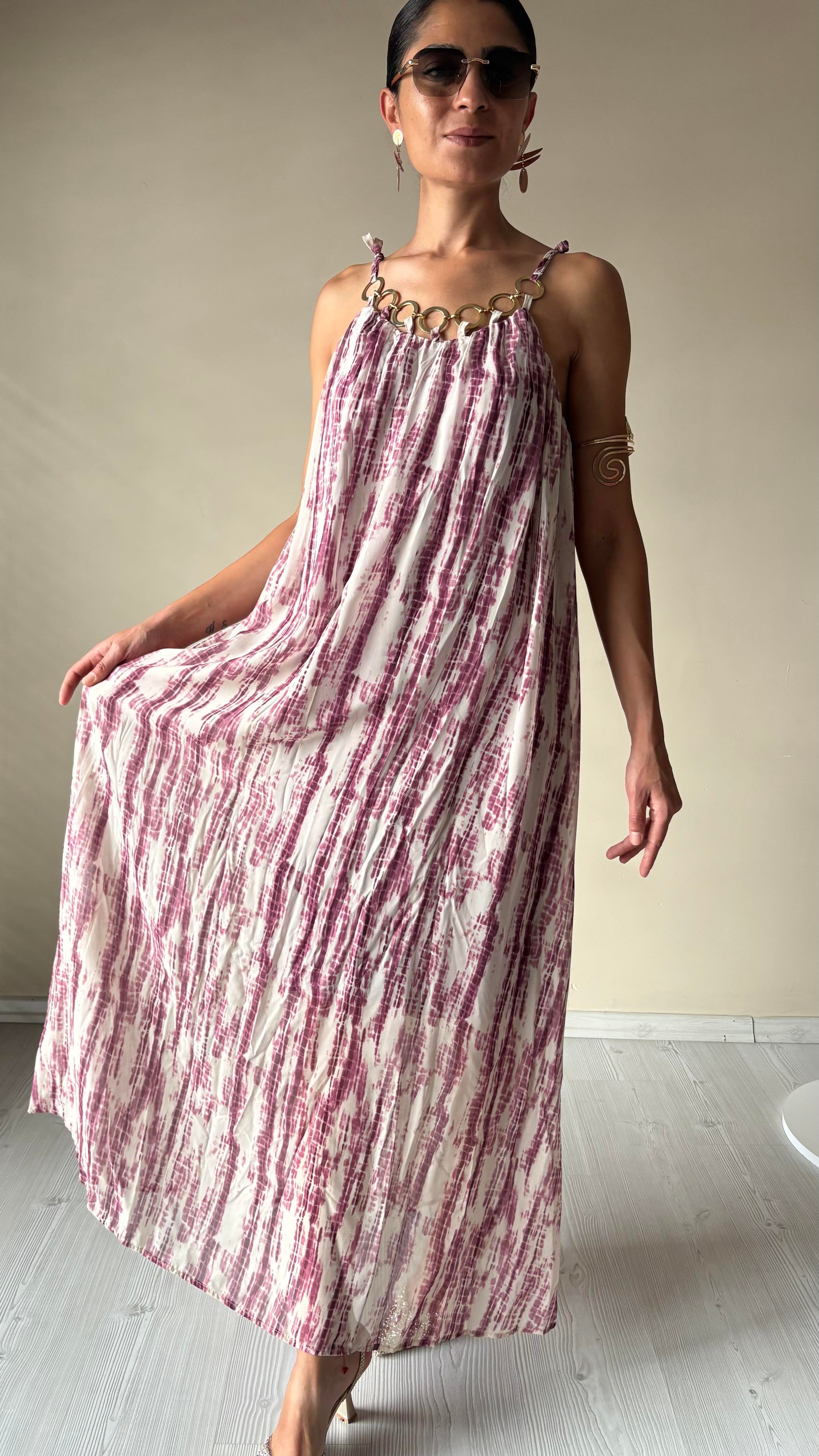 Kolyeli mürdüm Şifon Elbise 