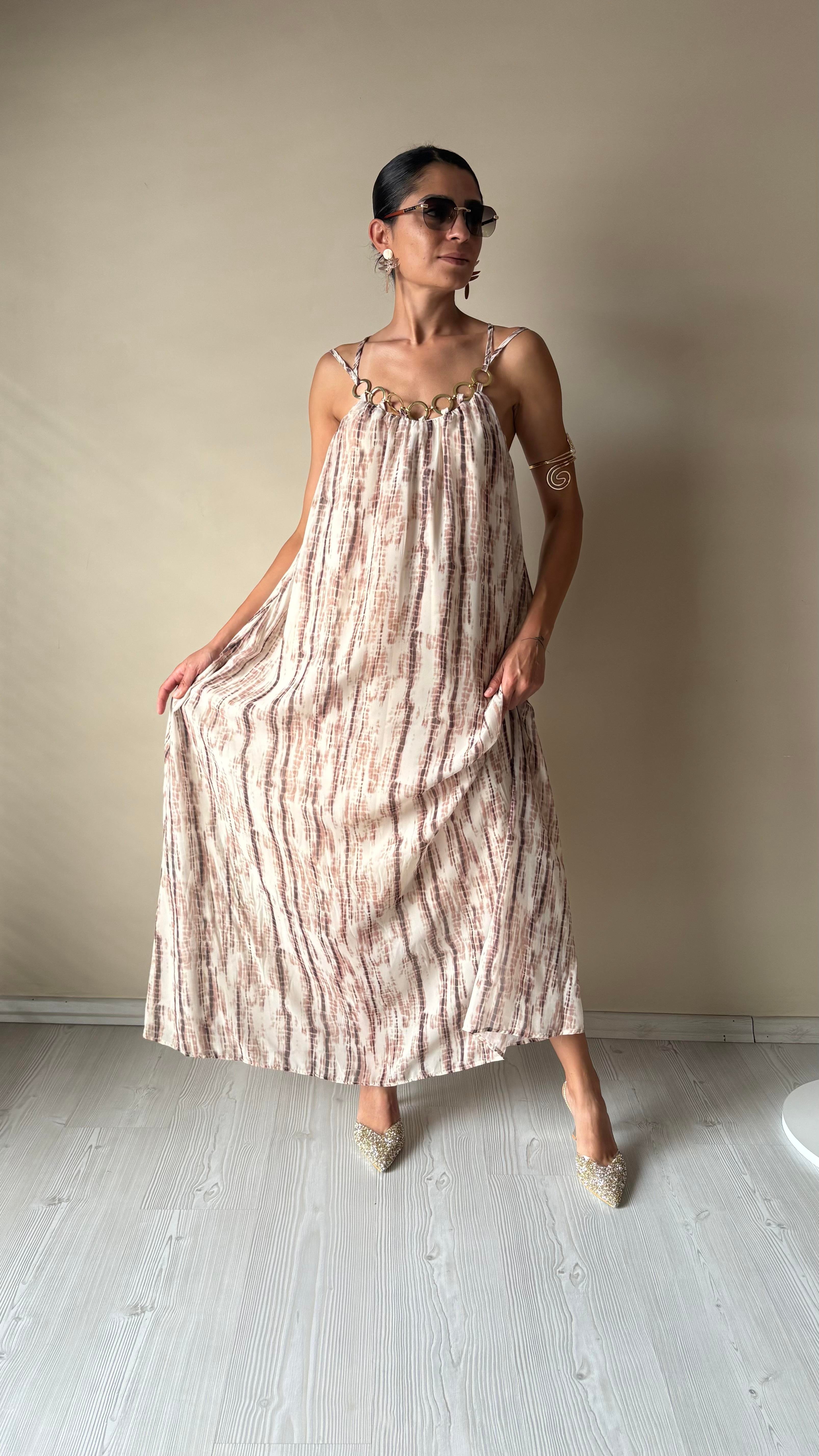 Kolyeli vizon Şifon Elbise