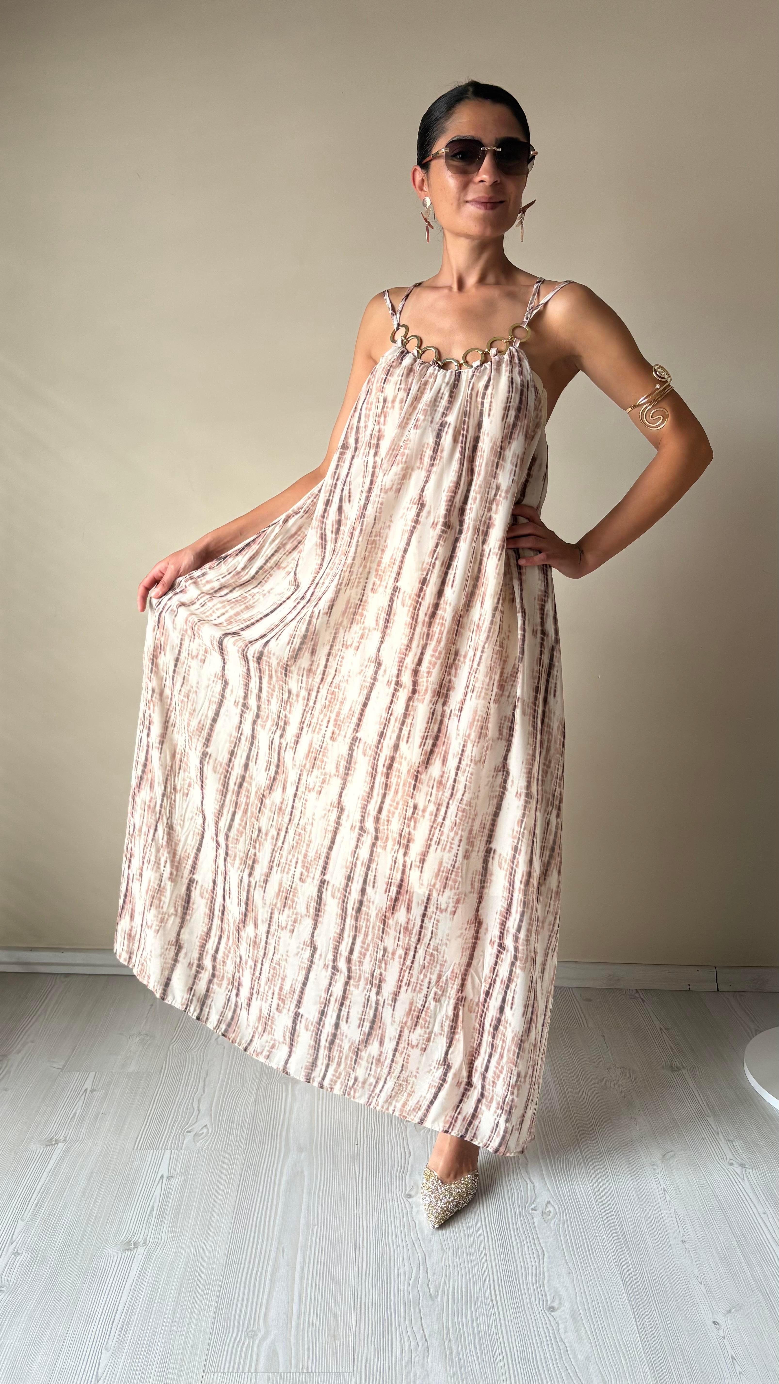 Kolyeli vizon Şifon Elbise