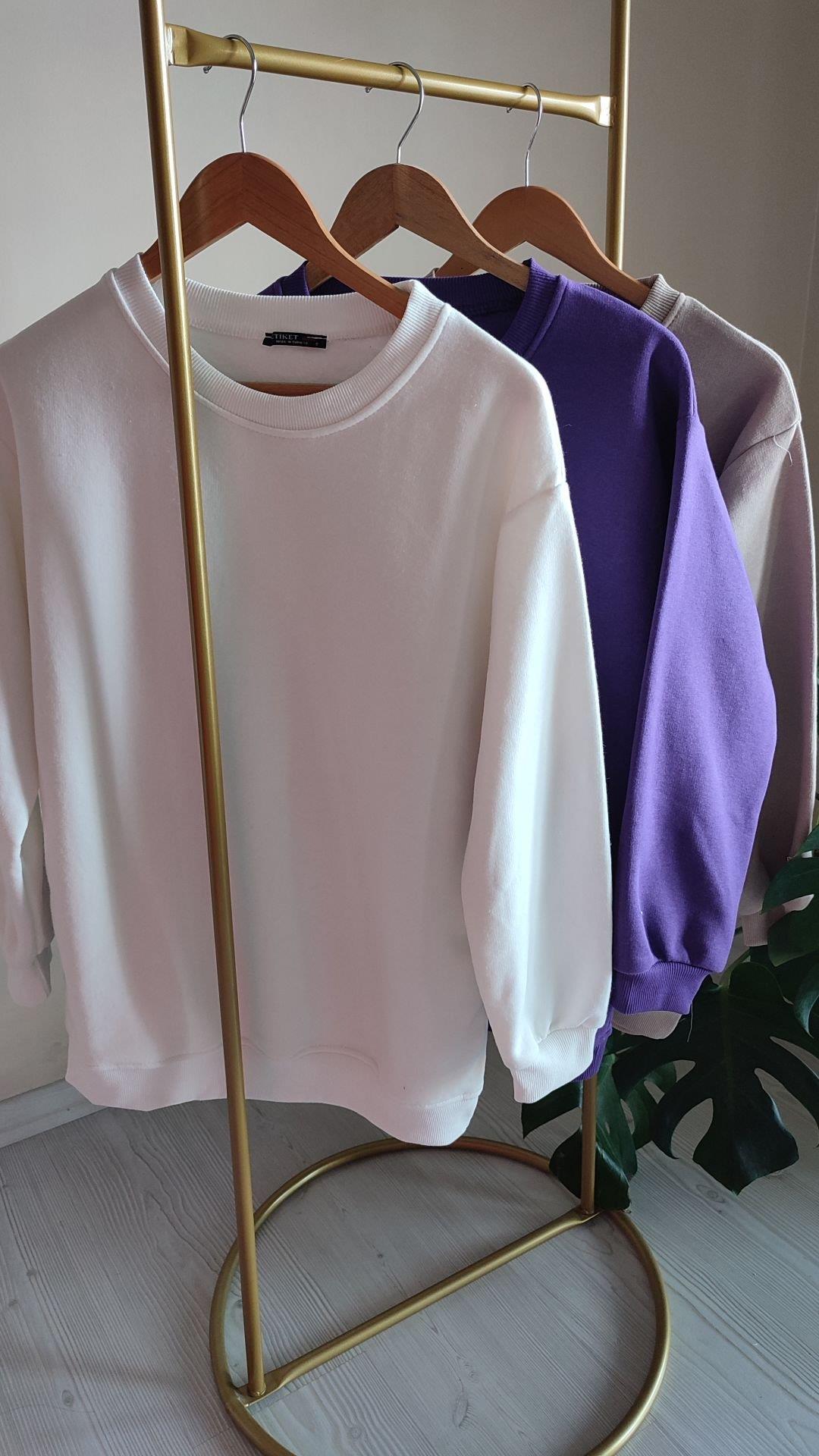 Krem üç iplik şardonlu Basic sweat