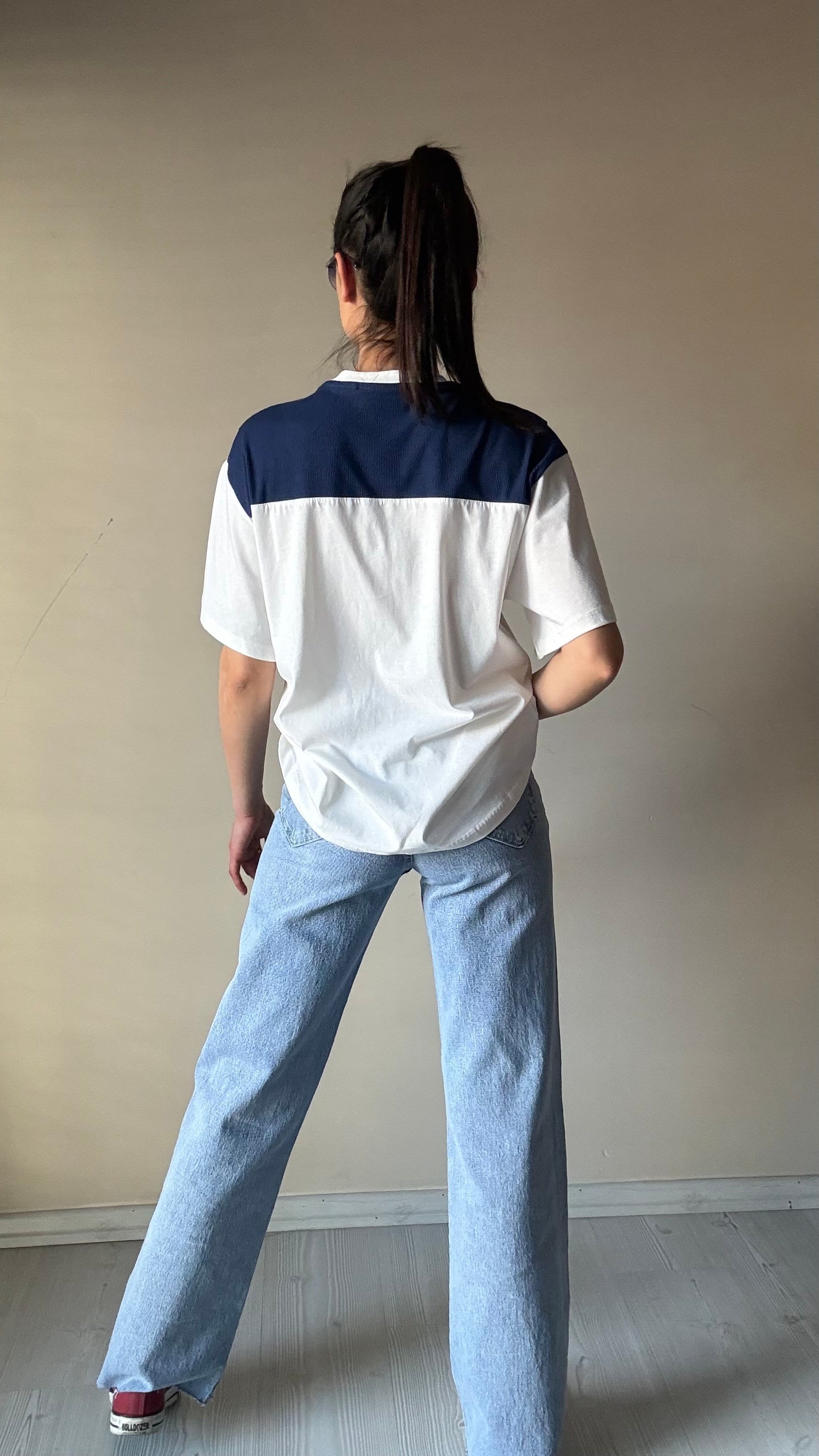 Lacivert Kaşkorse Parça Detay Basic Tshırt 