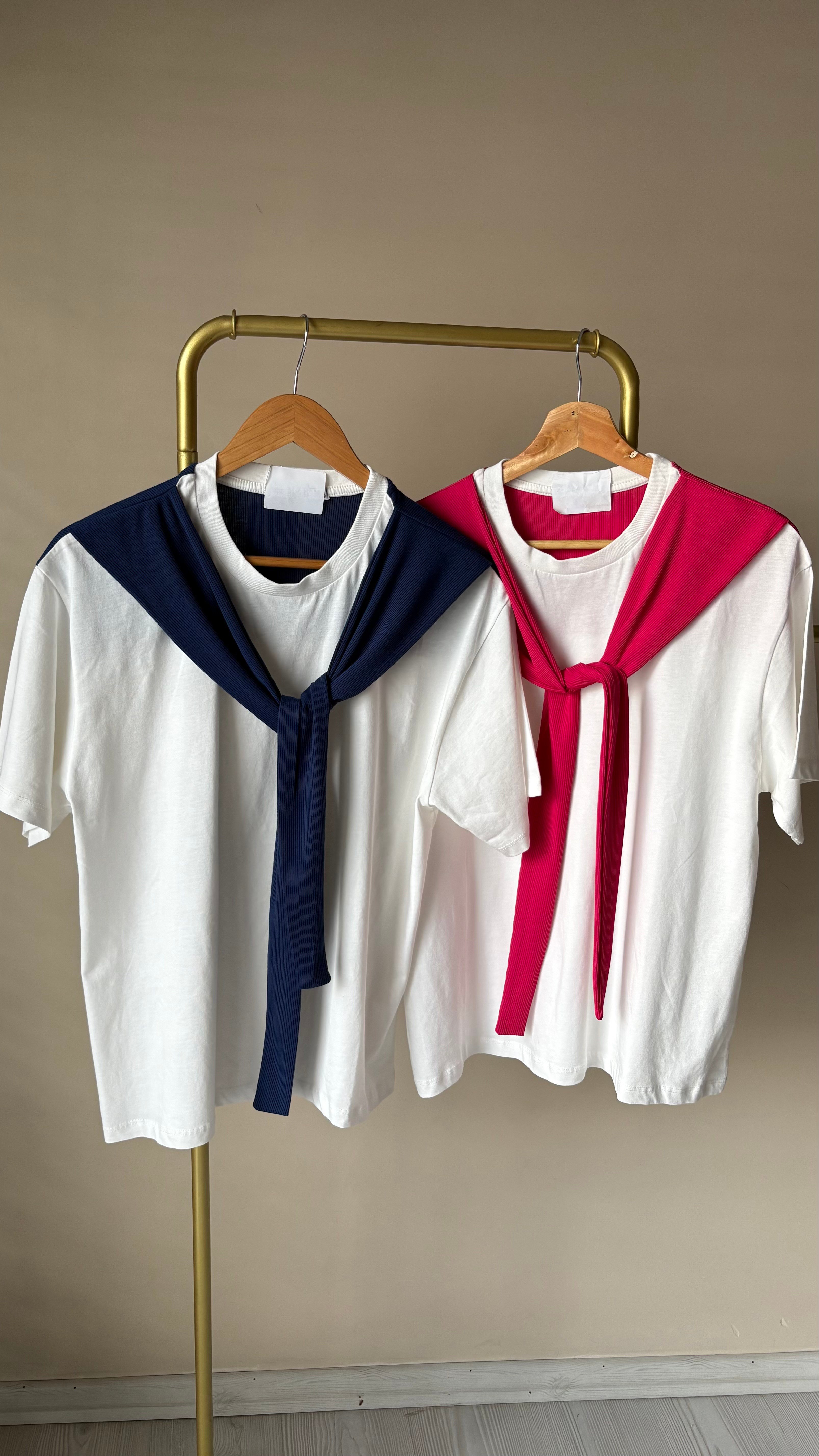 Lacivert Kaşkorse Parça Detay Basic Tshırt 