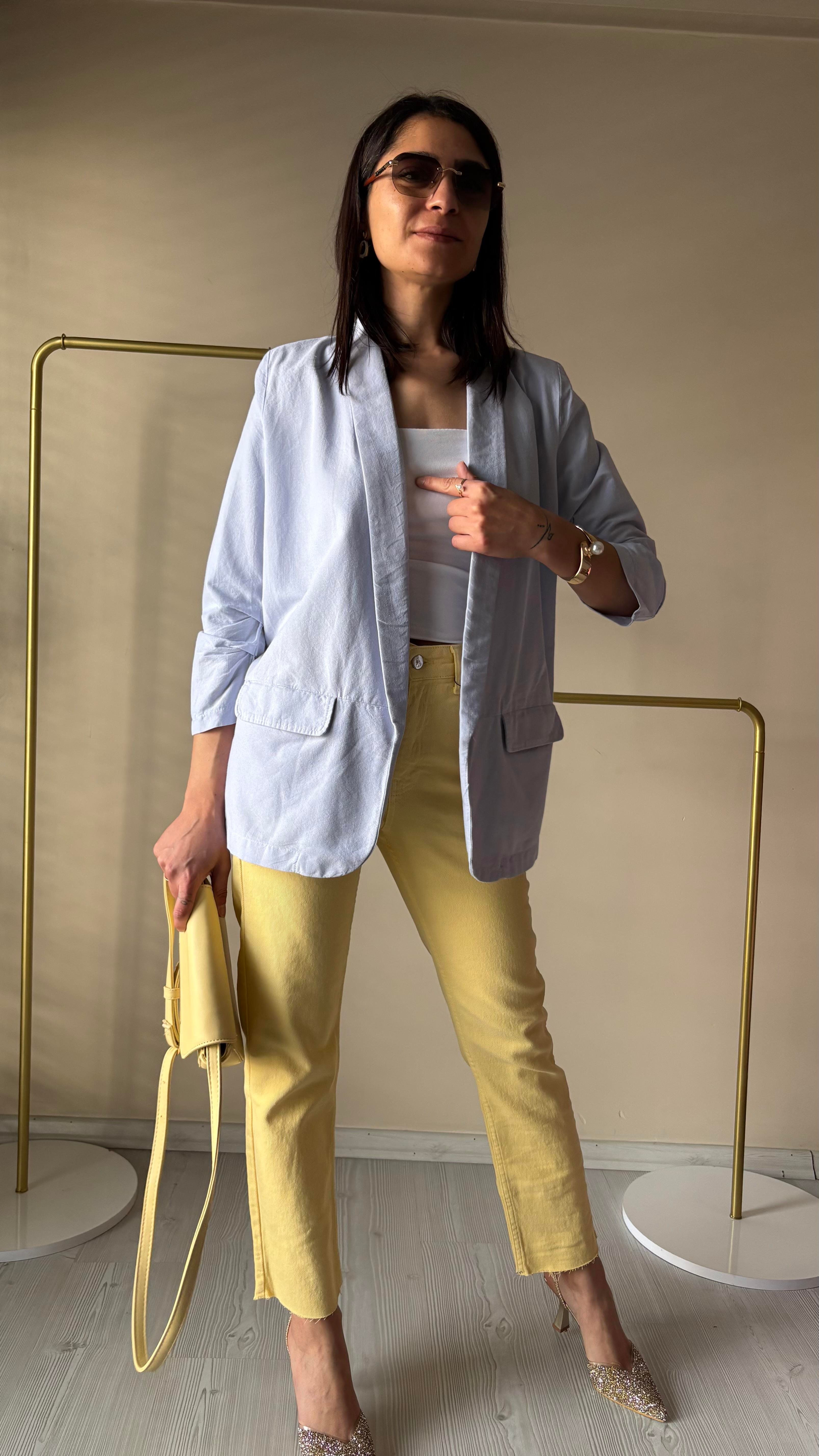 Mavi Keten Blazer Ceket