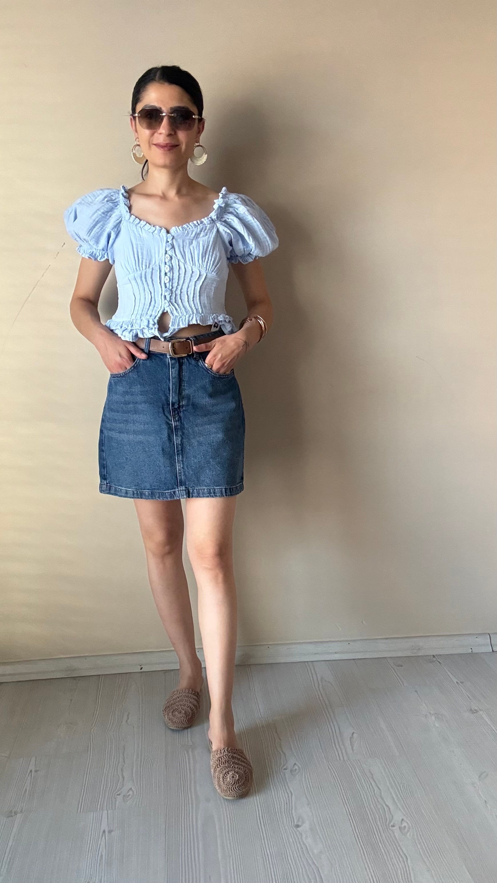 Mavi Xlove Kemerli Jean Etek