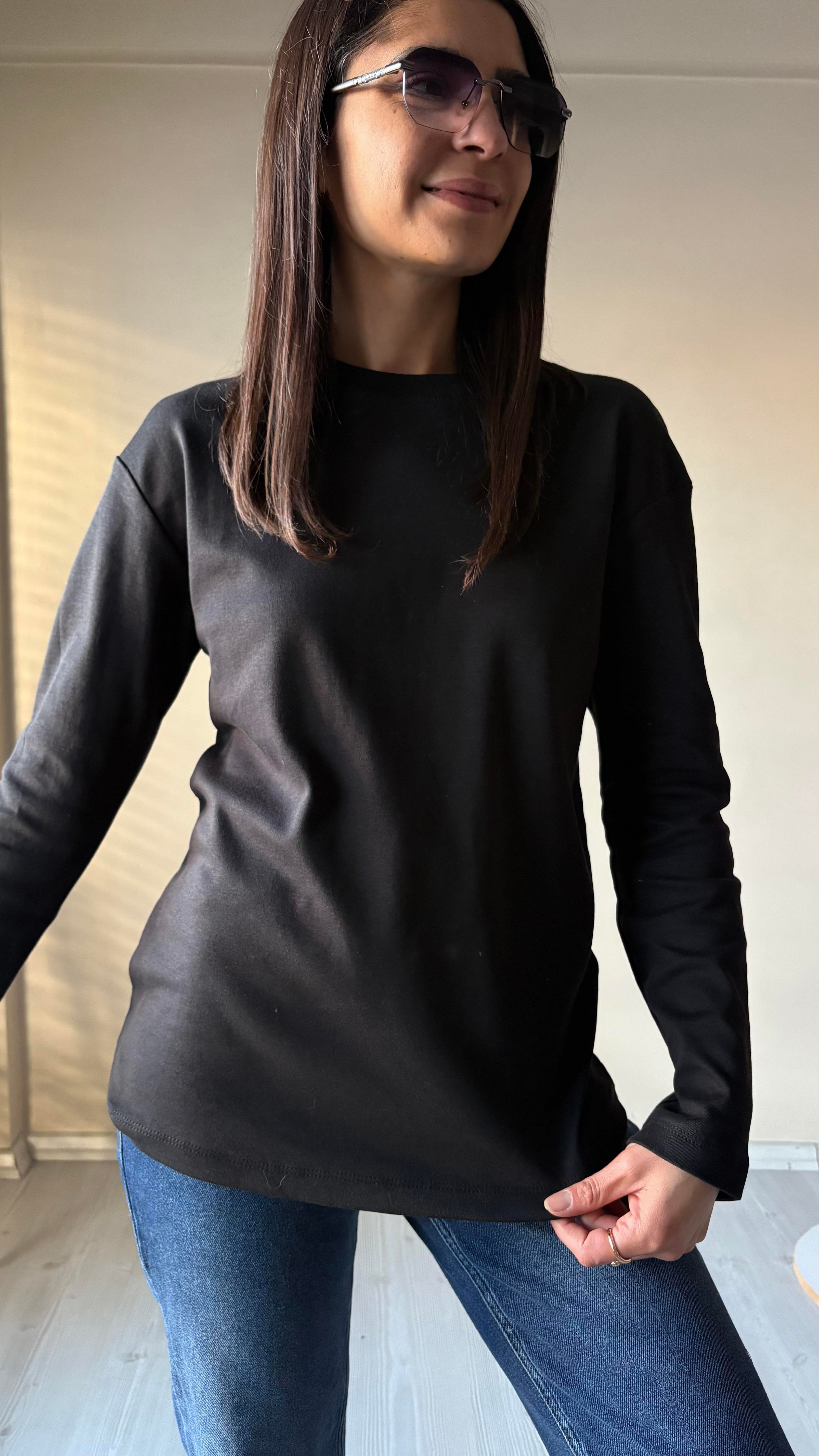 Md siyah Basic Uzun kol Tshırt