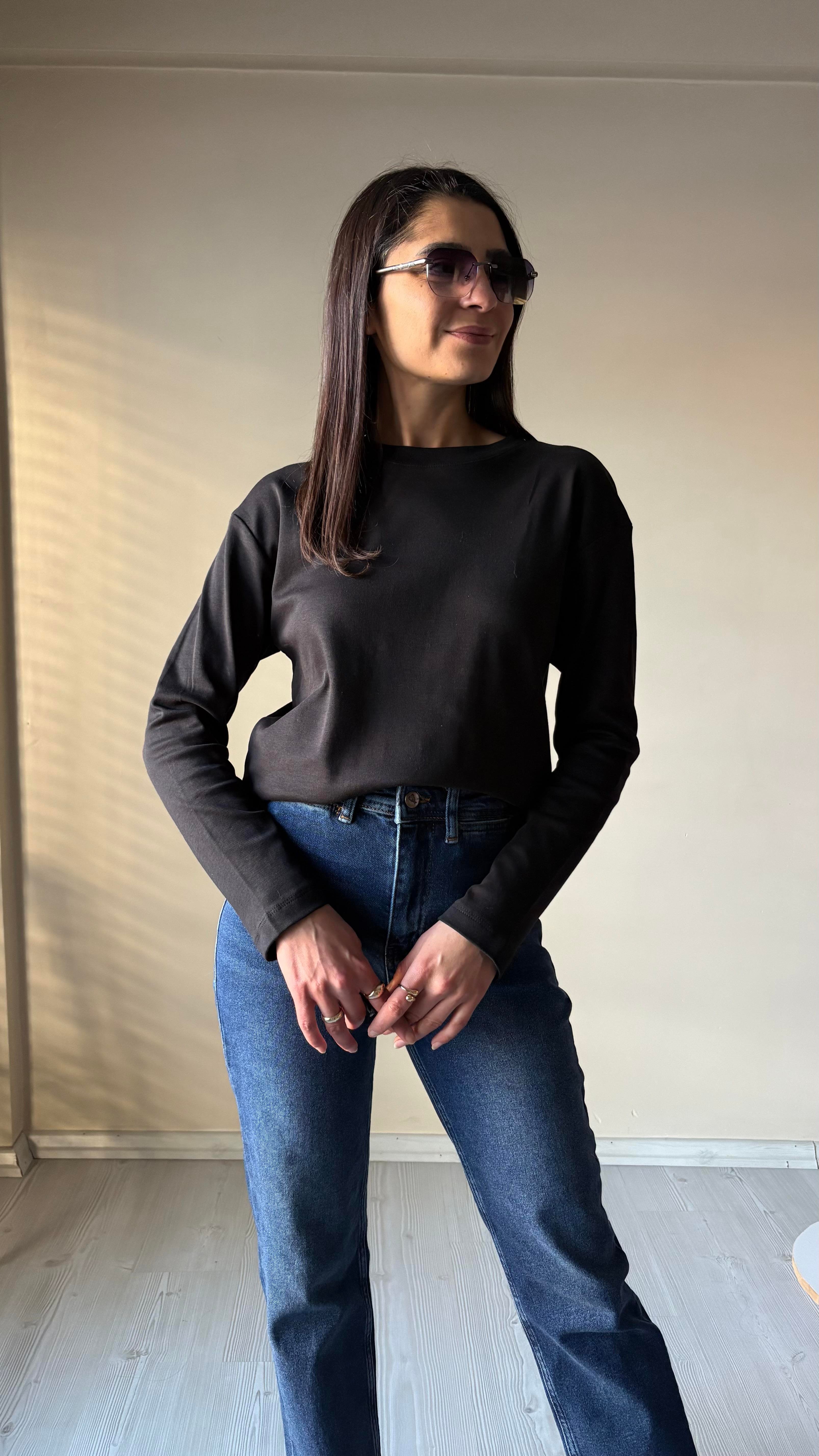 Md siyah Basic Uzun kol Tshırt