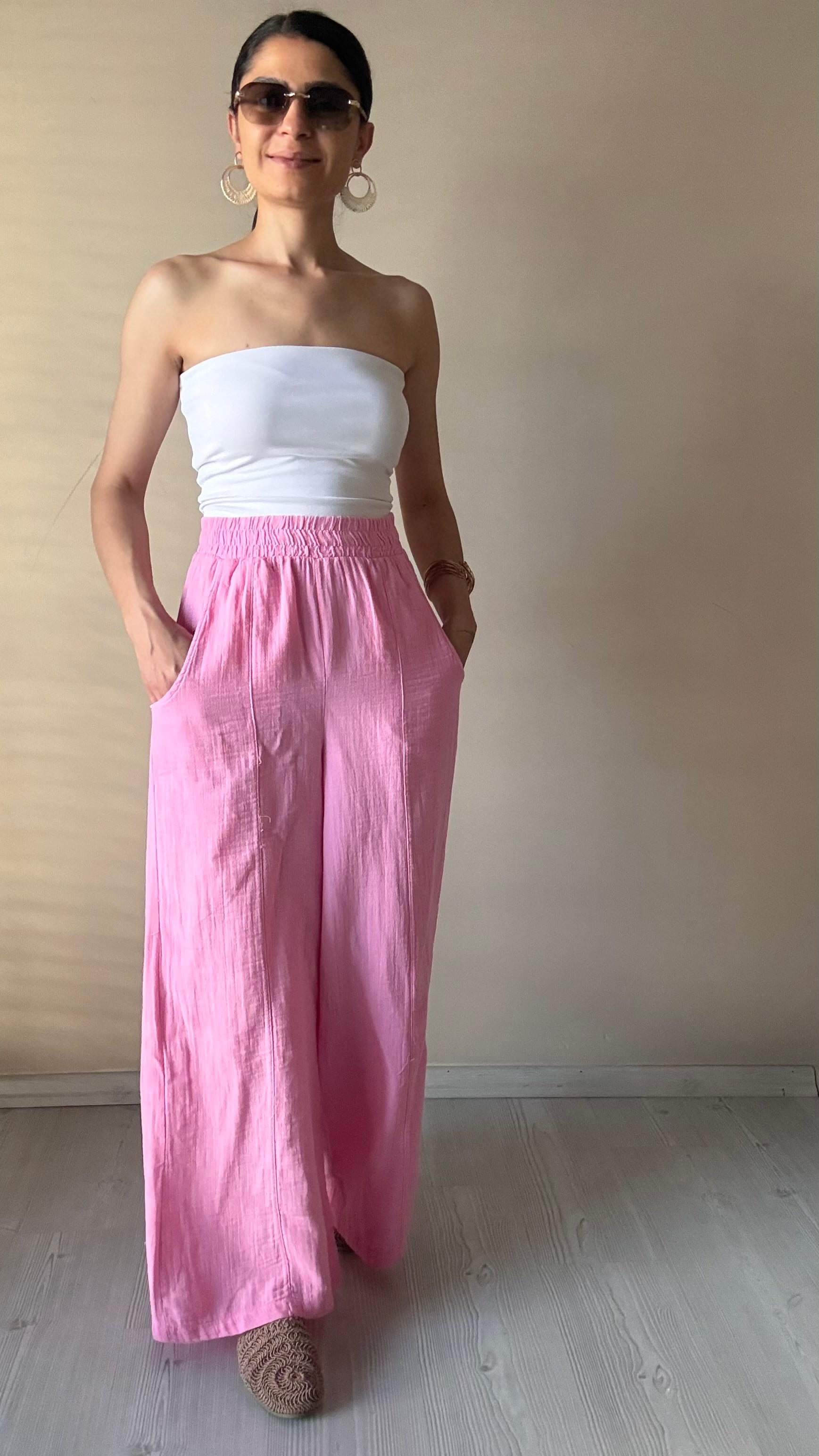 Pembe Müslin Palazzo Pantolon 