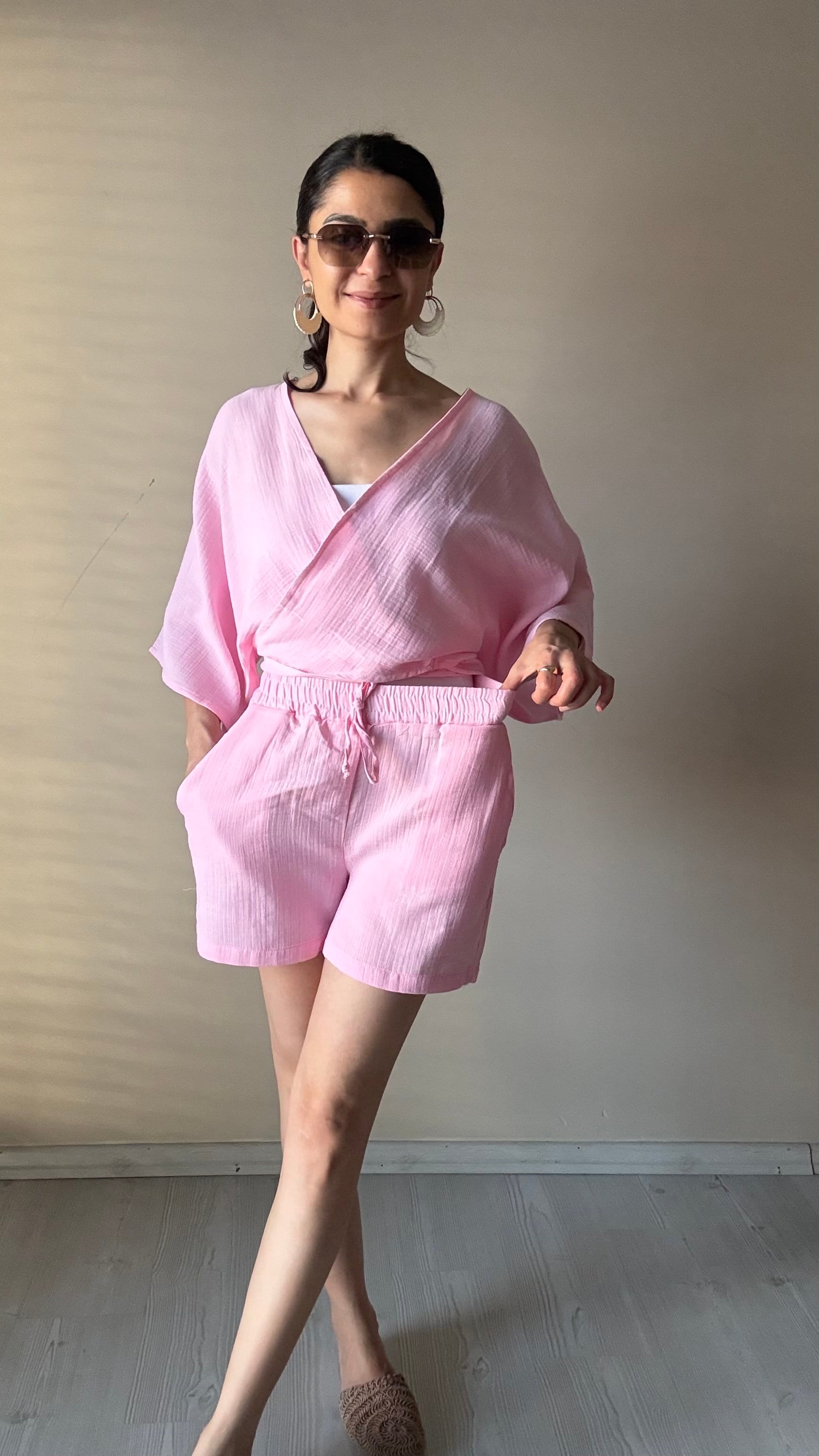 Pembe Müslin Şort