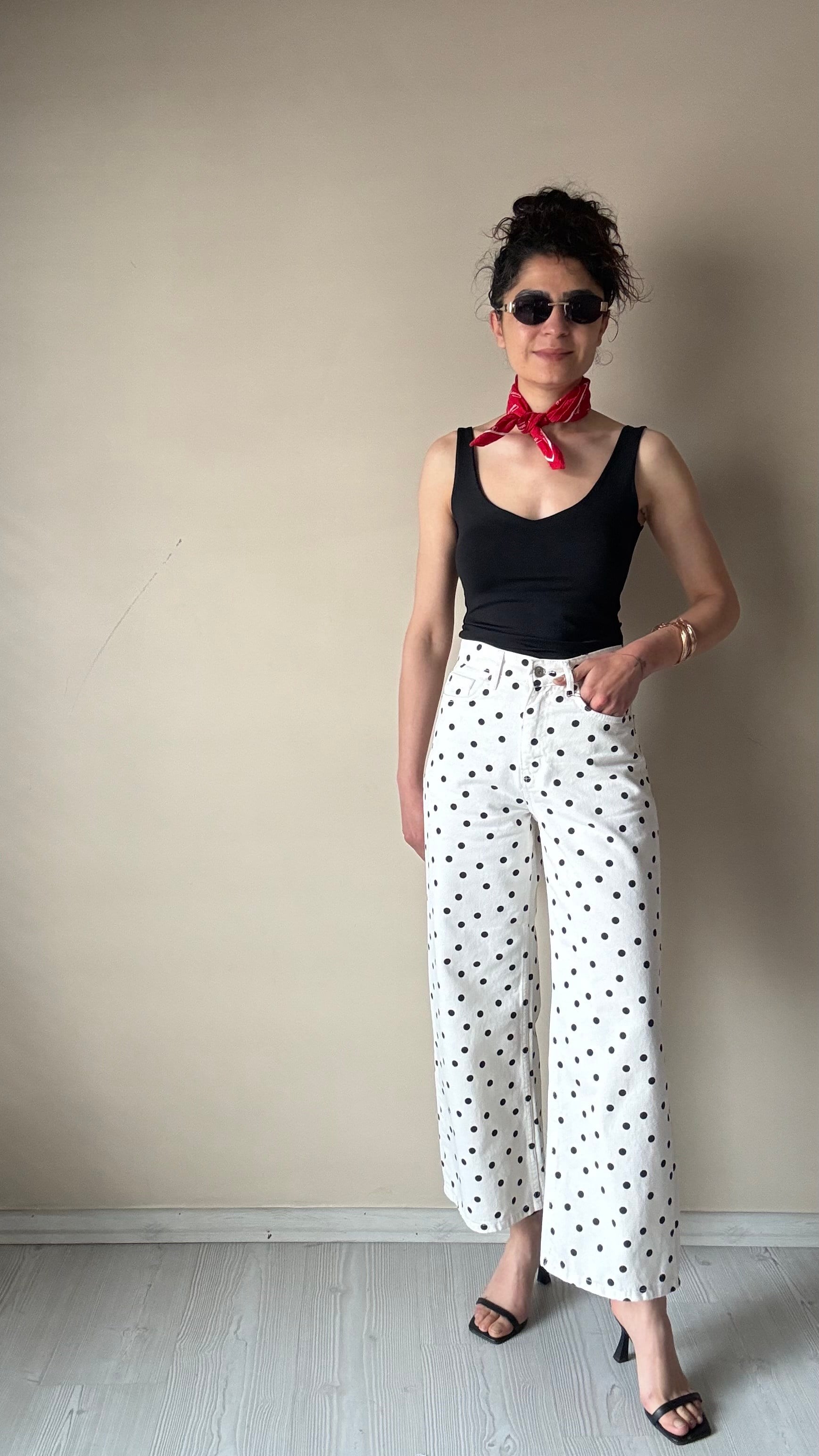 Puantiyeli Wide Leg Jean 