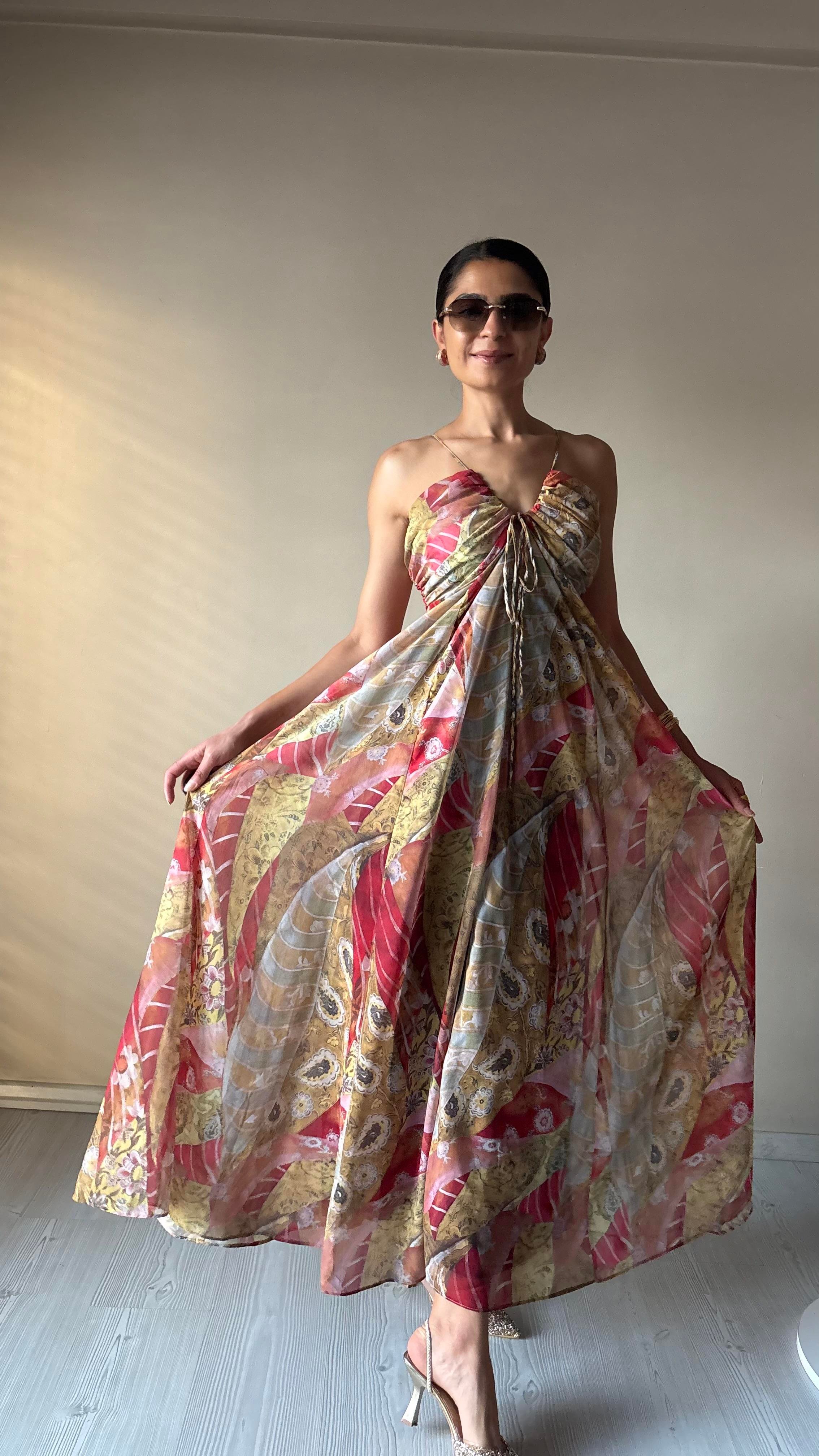 Renkli Şifon Elbise 