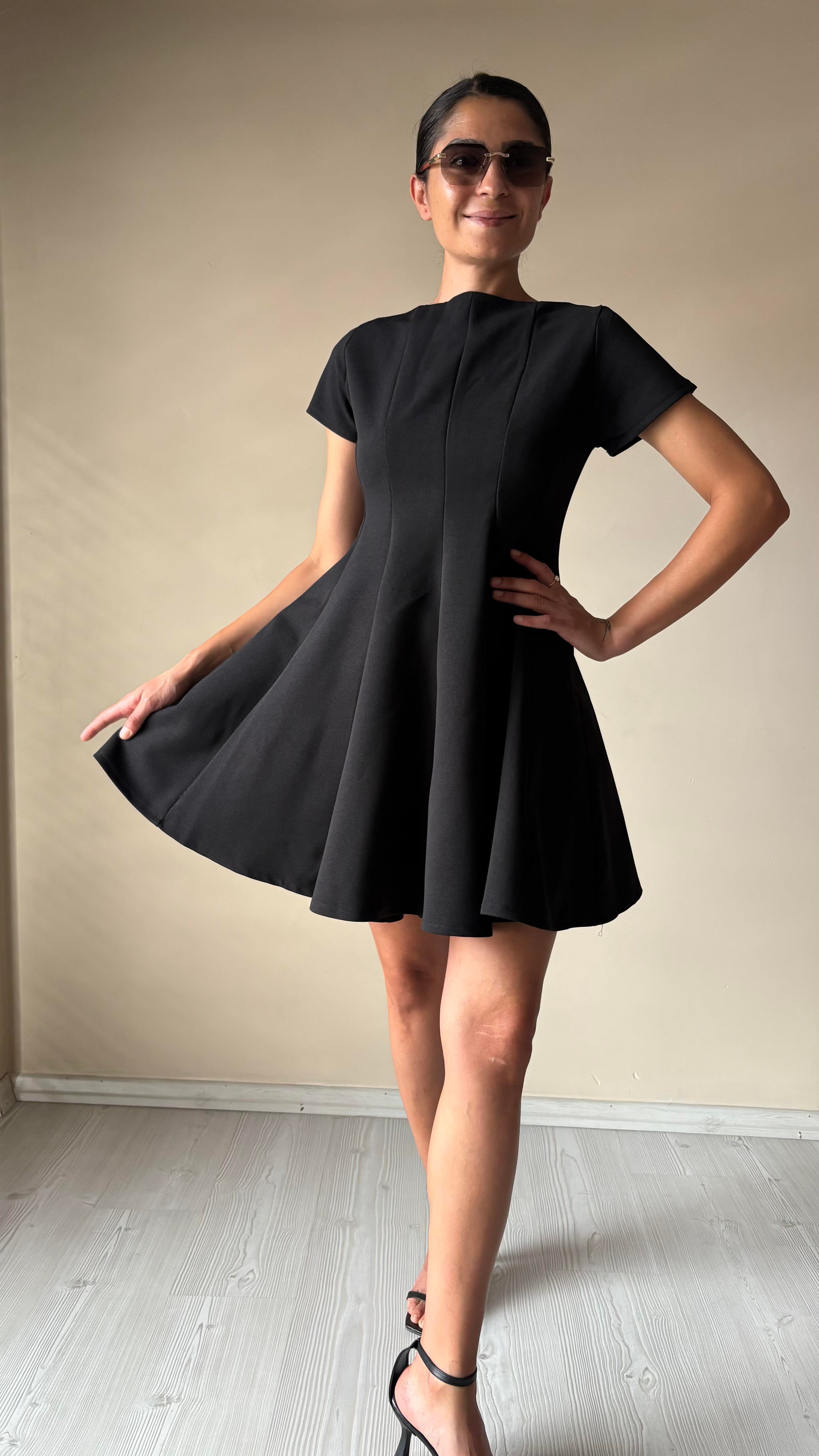 Siyah atlas Godeli  Elbise