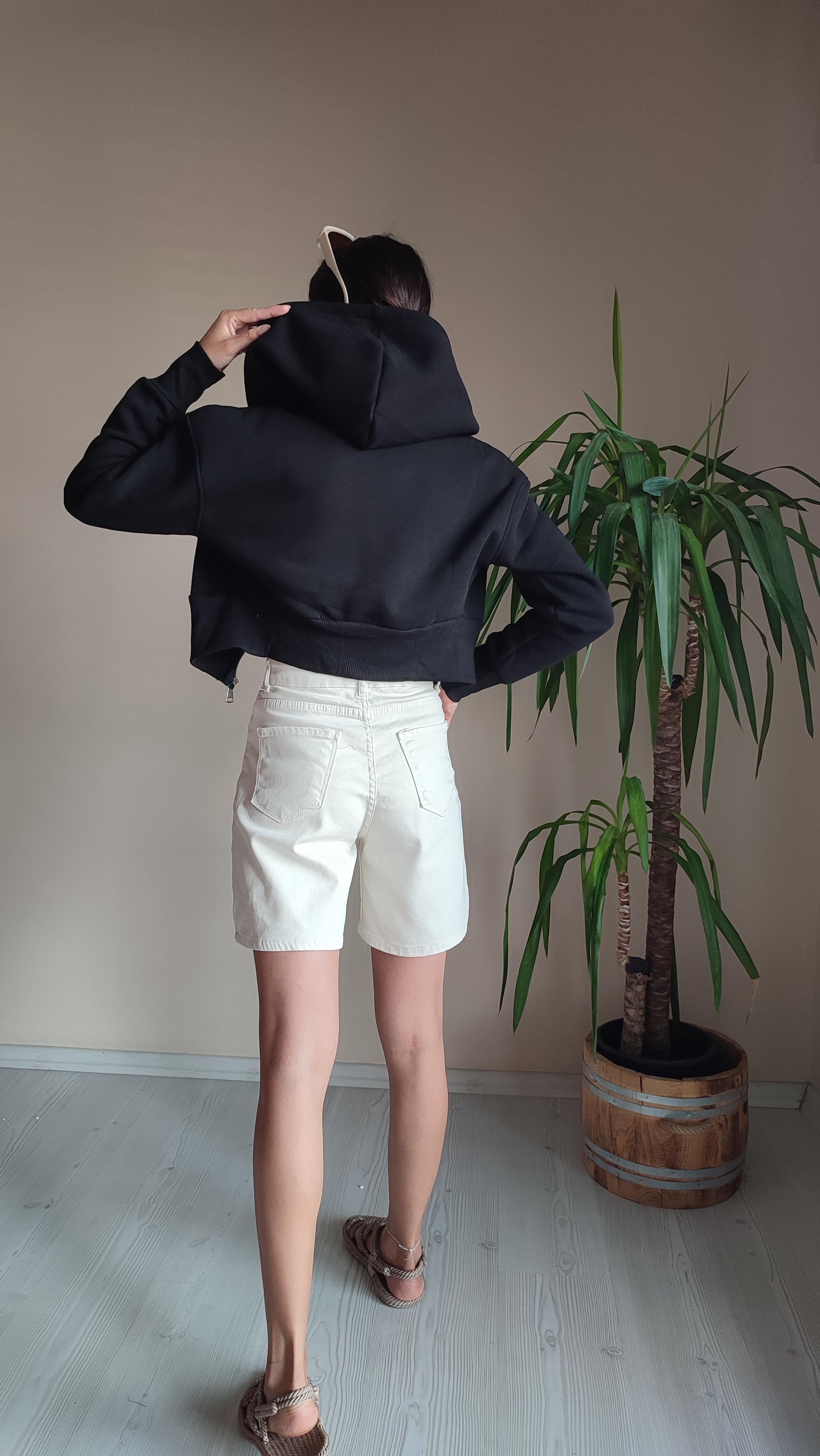 Siyah kapşonlu Üç iplik şardonlu crop sweat Ceket 🔎