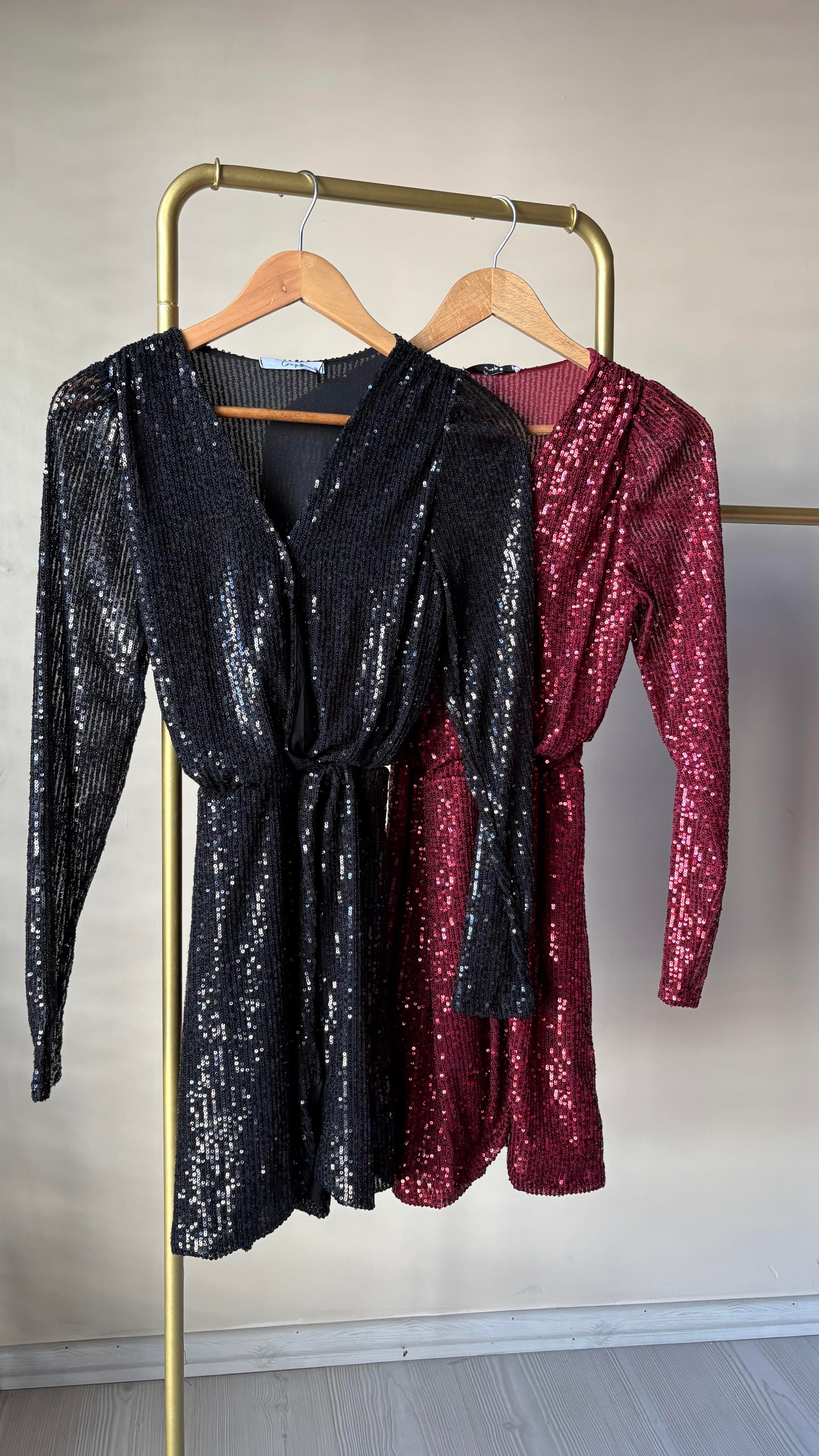 Siyah pul payet Elbise