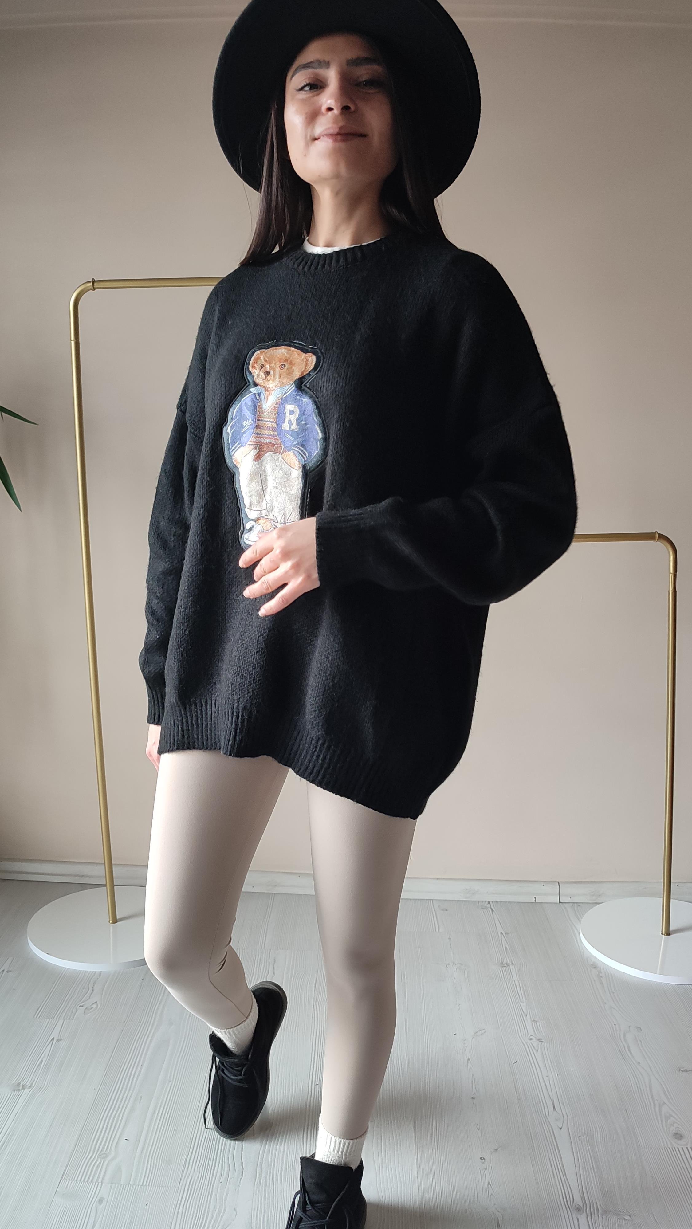 Siyah Teddy Triko Kazak 