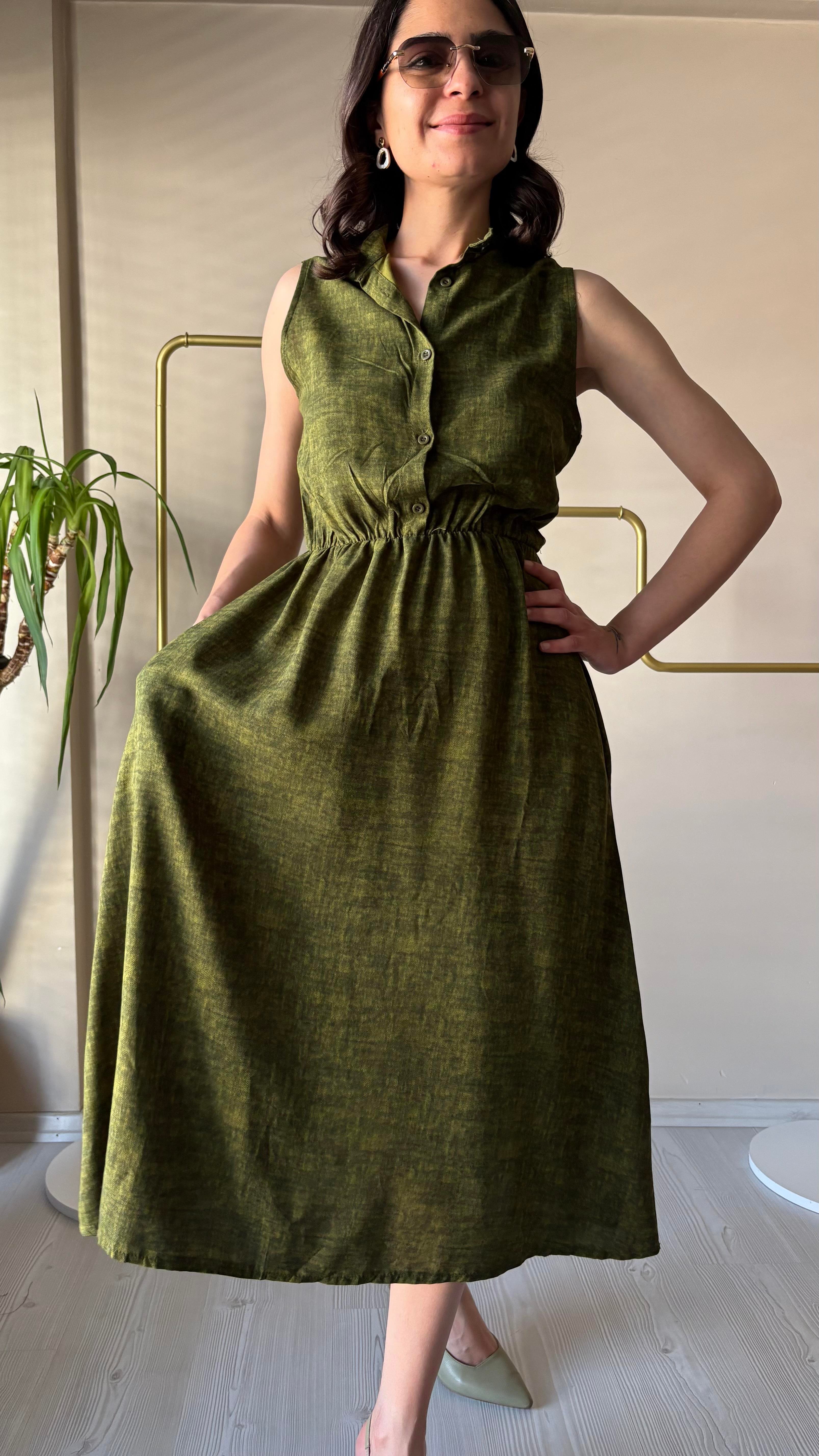 Yeşil Md dik yaka Elbise 
