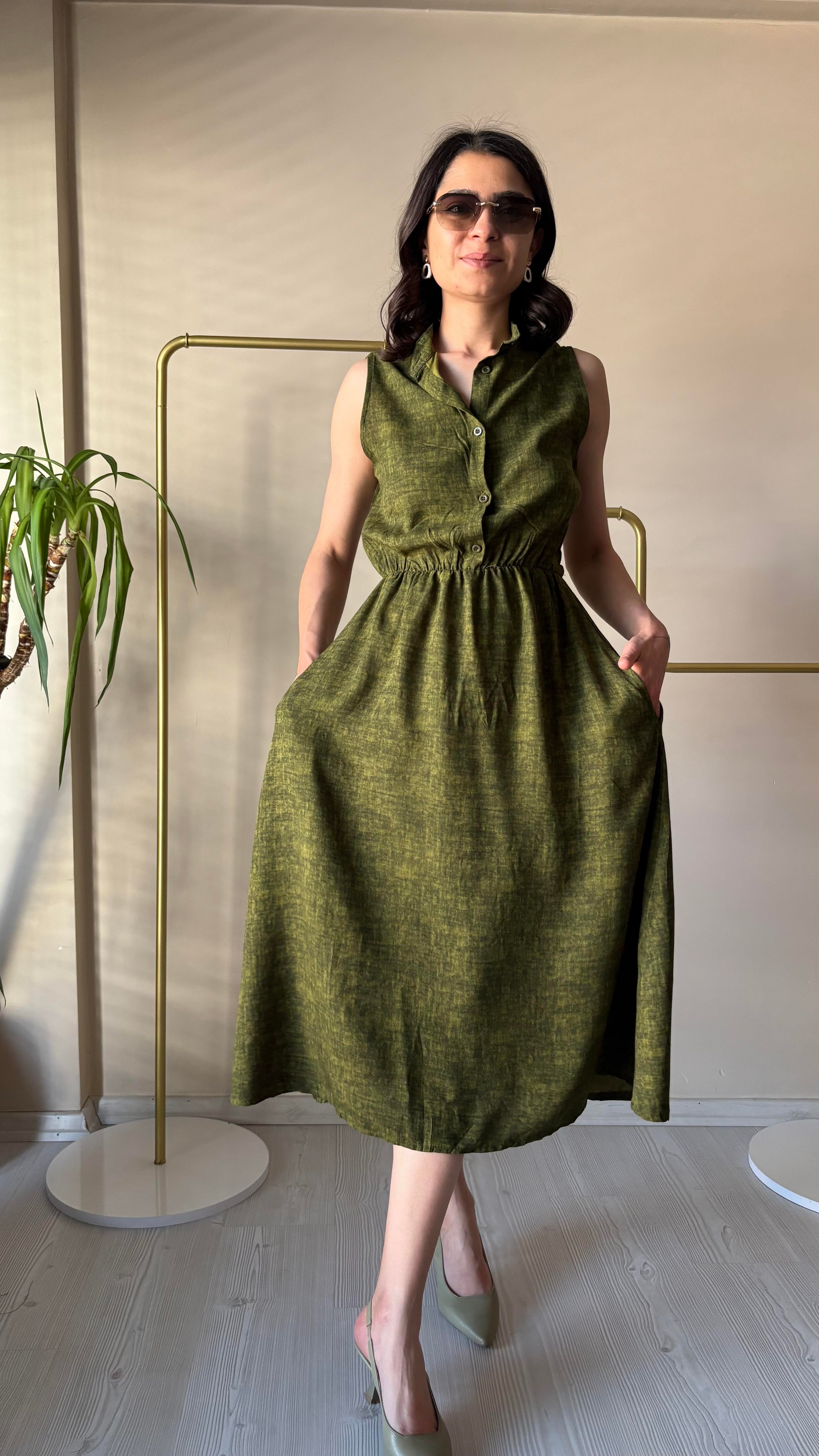 Yeşil Md dik yaka Elbise 