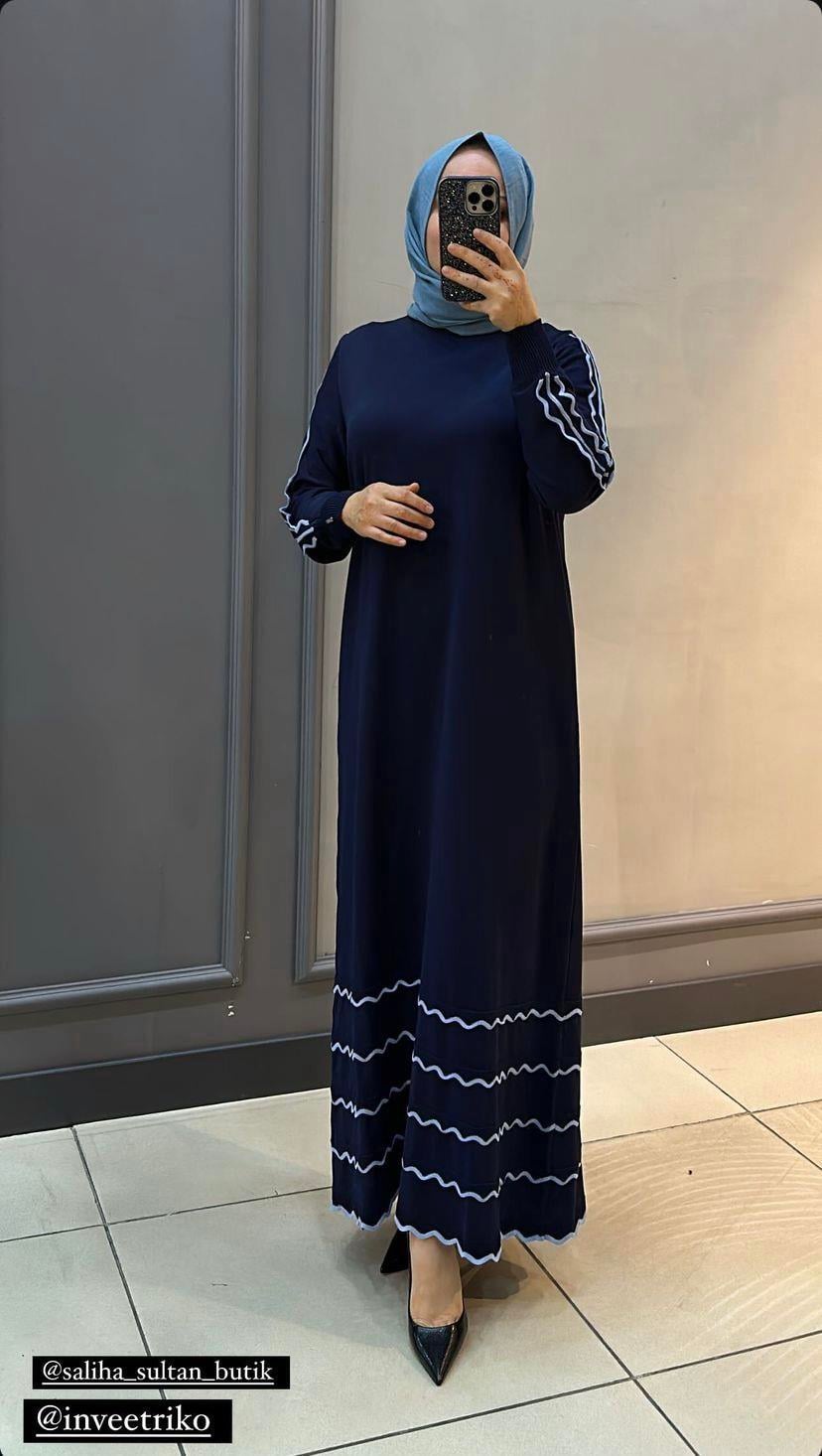İNVEE MERSERİZE ELBİSE LACİVERT