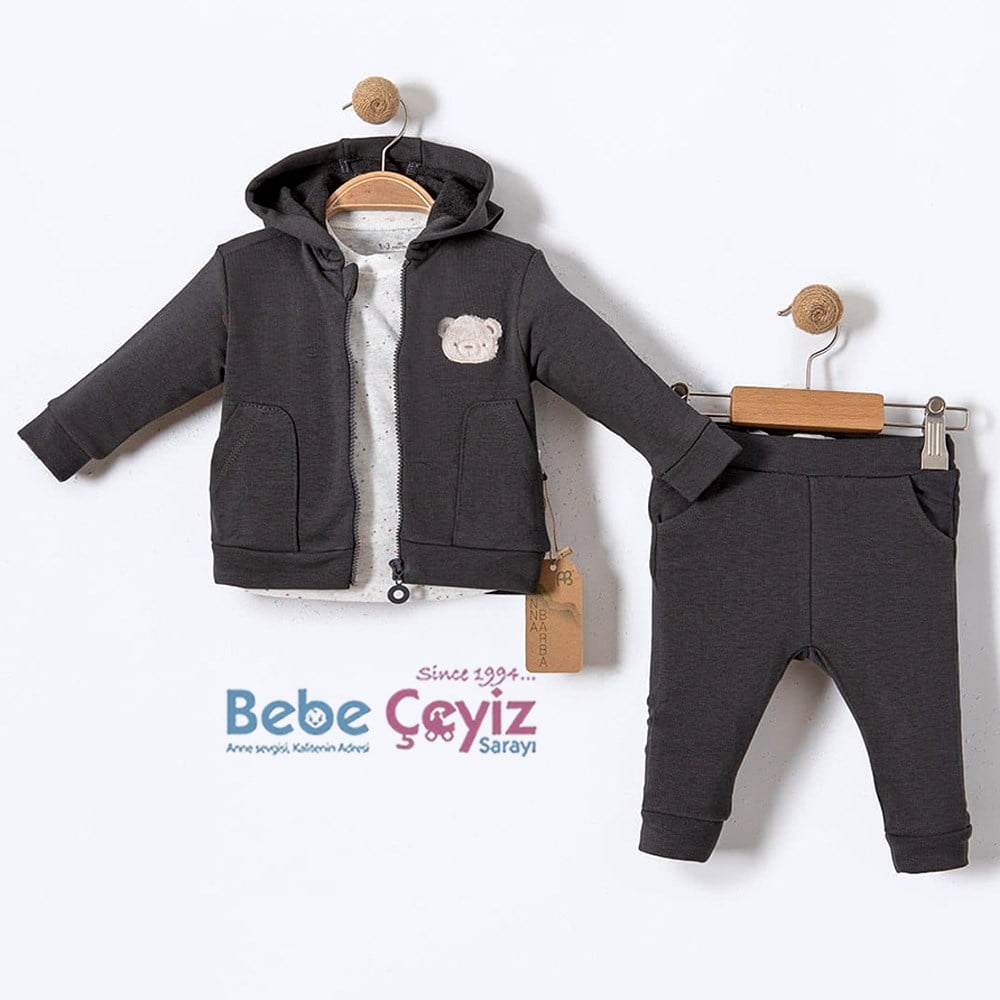 ANNABABBA Little Bear Hırkalı 3'Lü Takım  ( Füme )