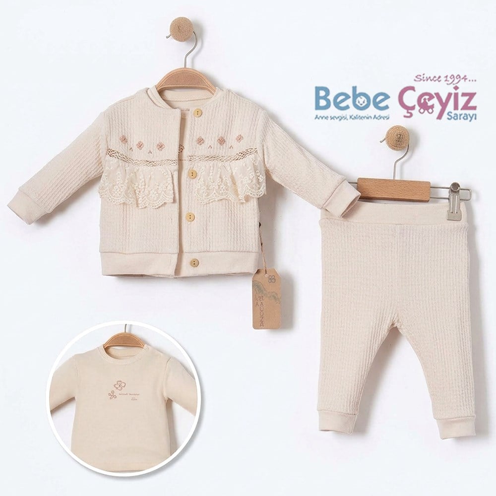 ANNABABBA  Ruffle Hırkalı 3'lü Takım ( Bej )