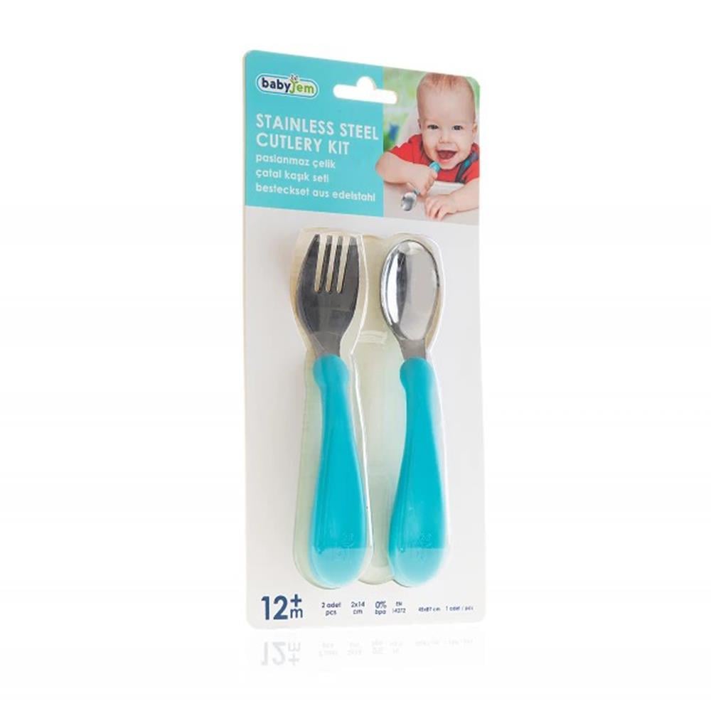 Babyjem Çatal Kaşık Seti Paslanmaz ( Turkuaz )